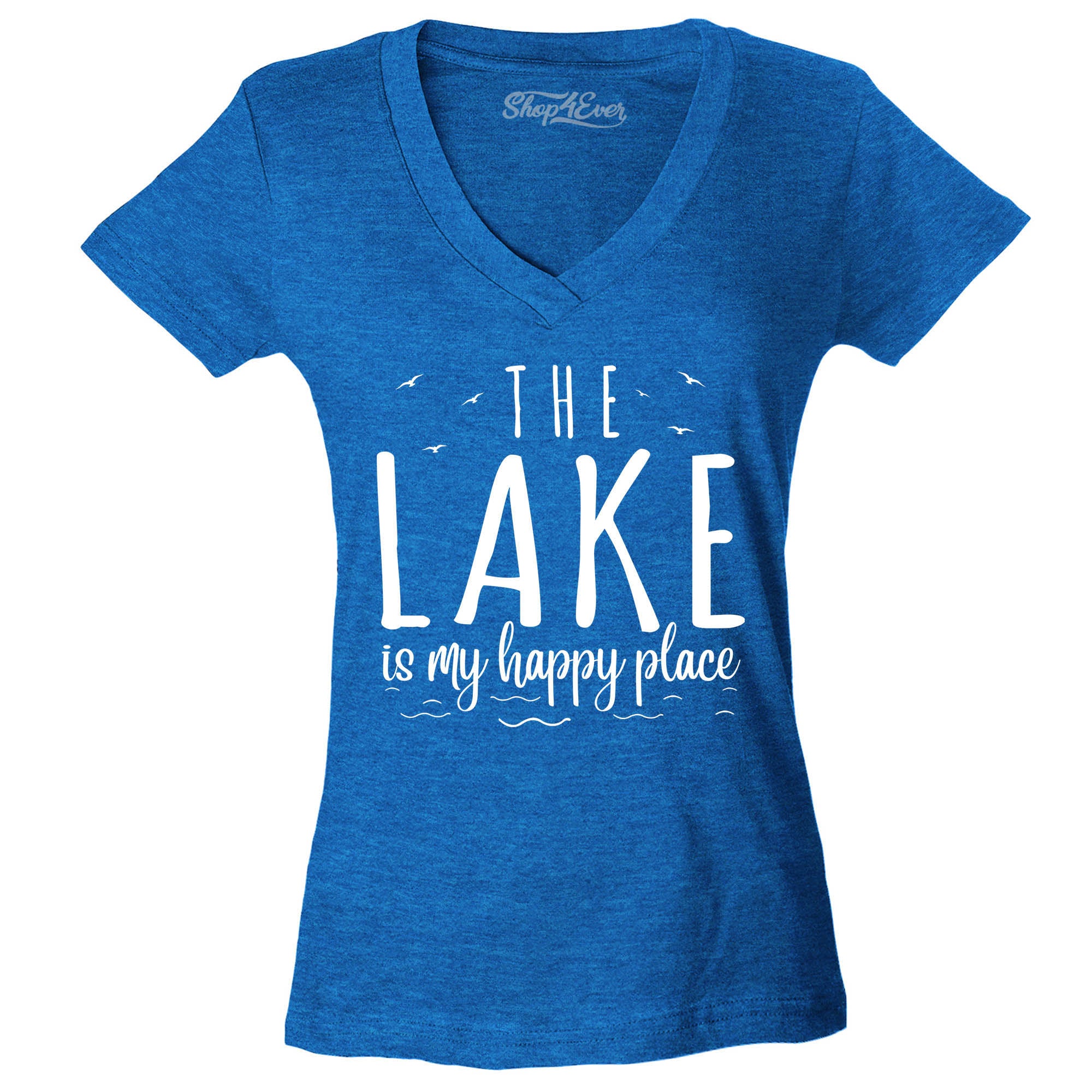 The Lake is My Happy Place Women's V-Neck T-Shirt Slim Fit