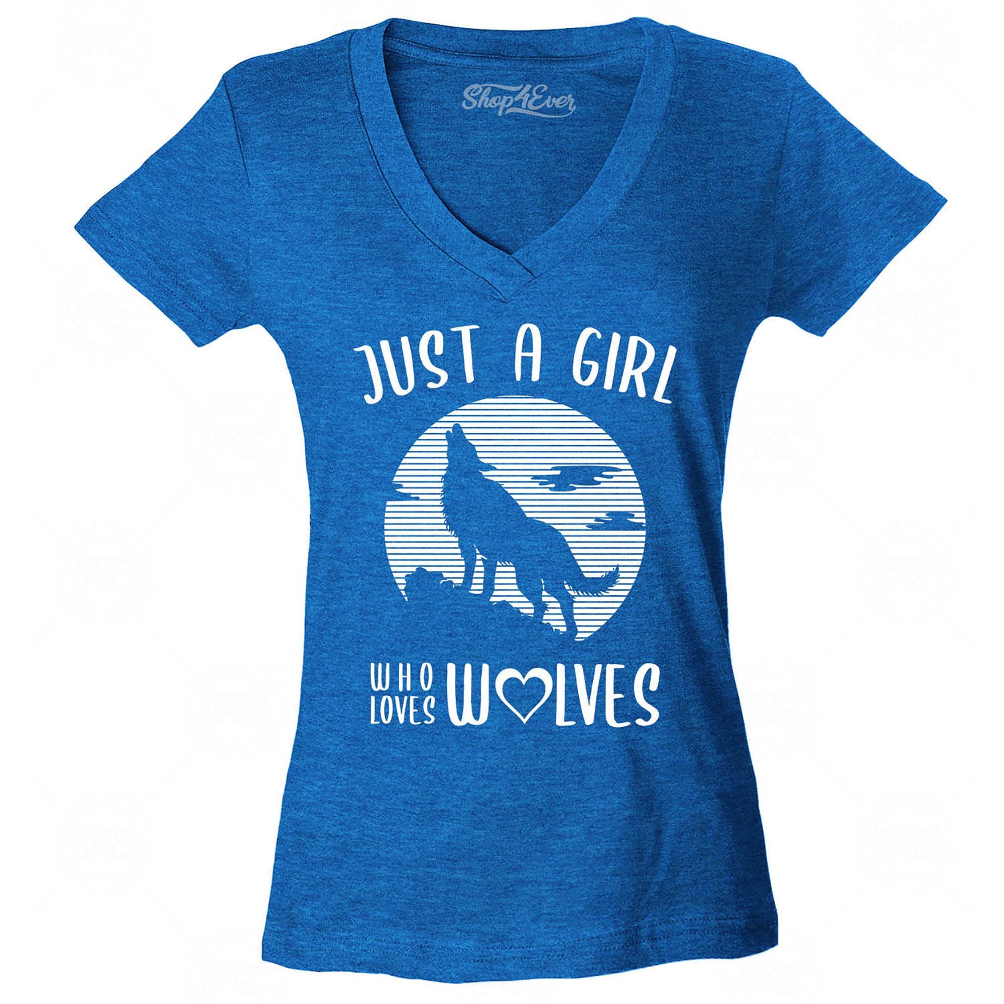 Just A Girl Who Loves Wolves Women's V-Neck T-Shirt Slim Fit