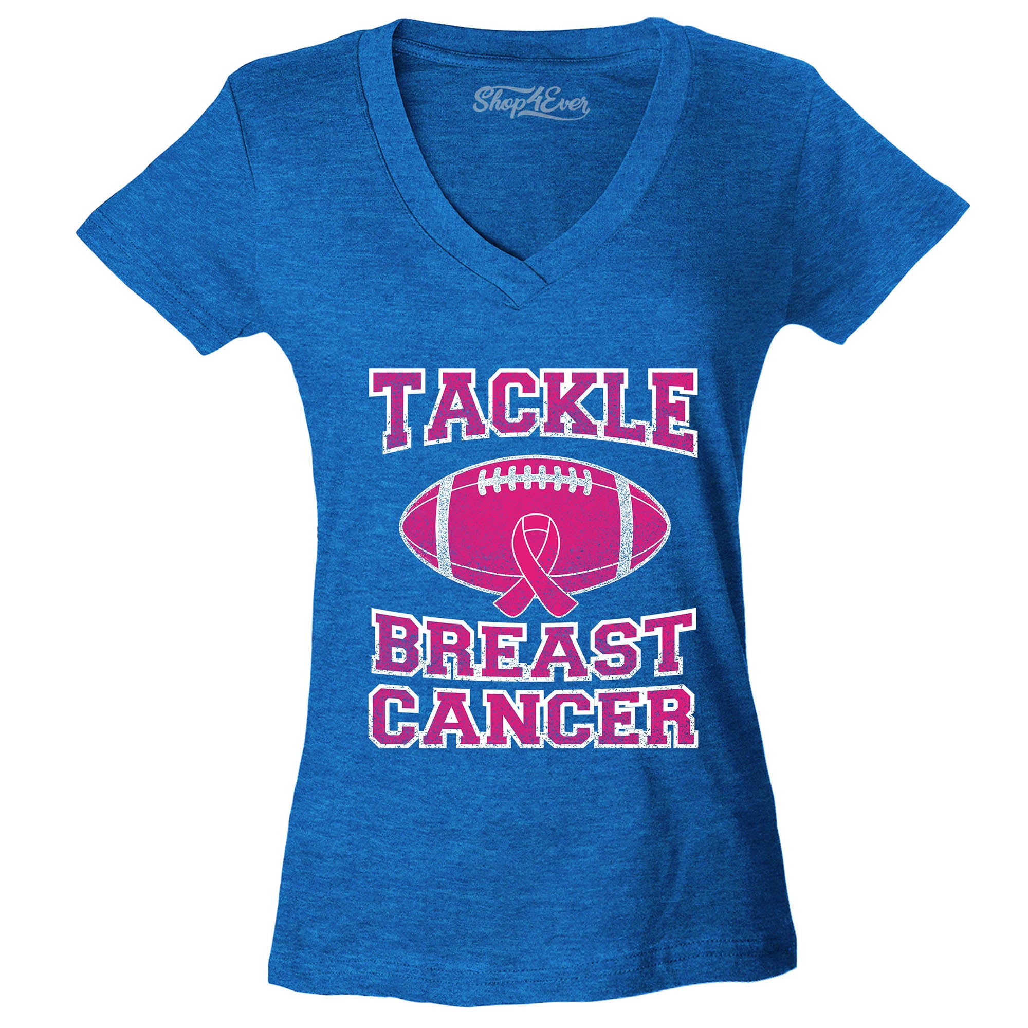 Tackle Breast Cancer Women's V-Neck T-Shirt Support Awareness Shirts Slim FIT