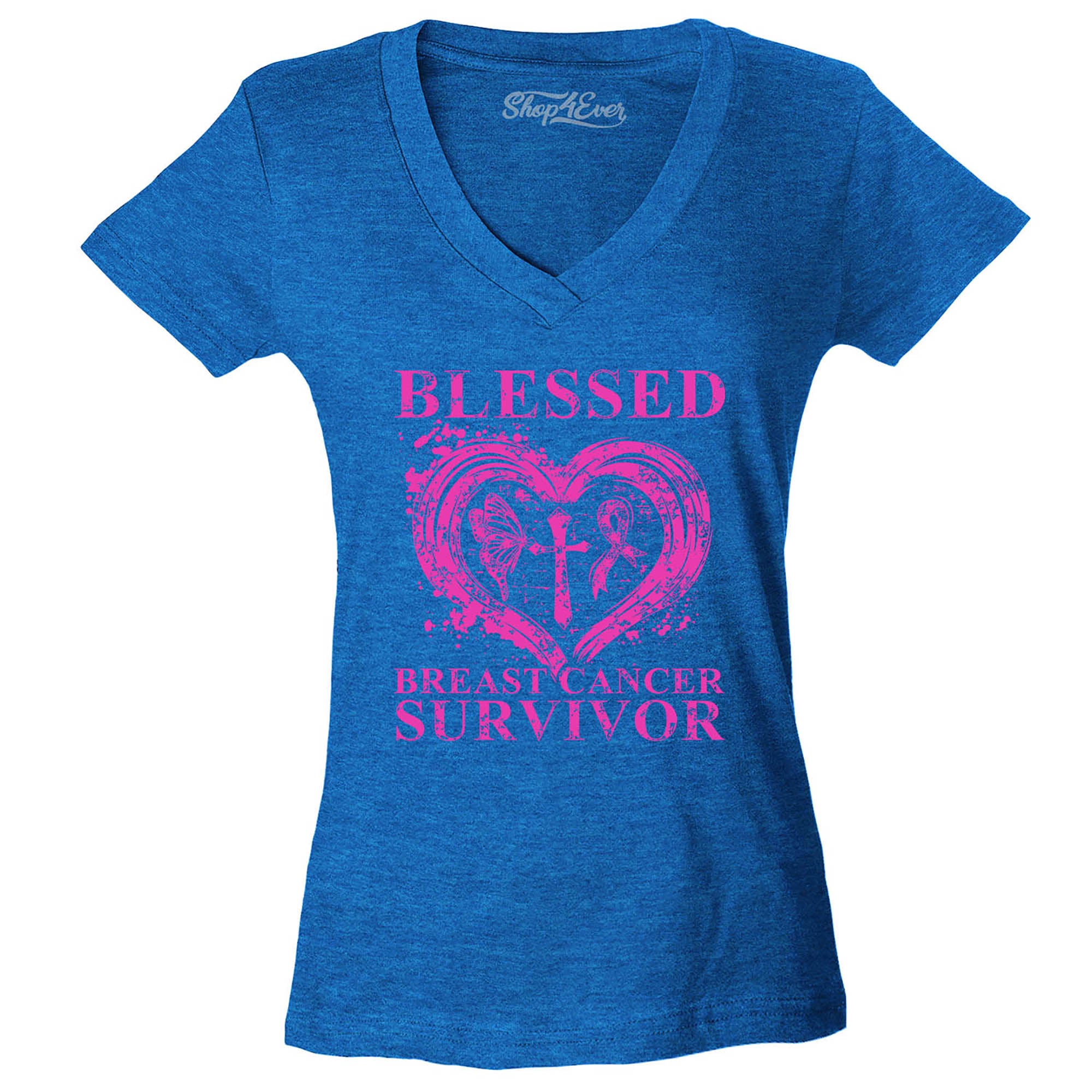 Blessed Breast Cancer Awareness Women's V-Neck T-Shirt Slim Fit