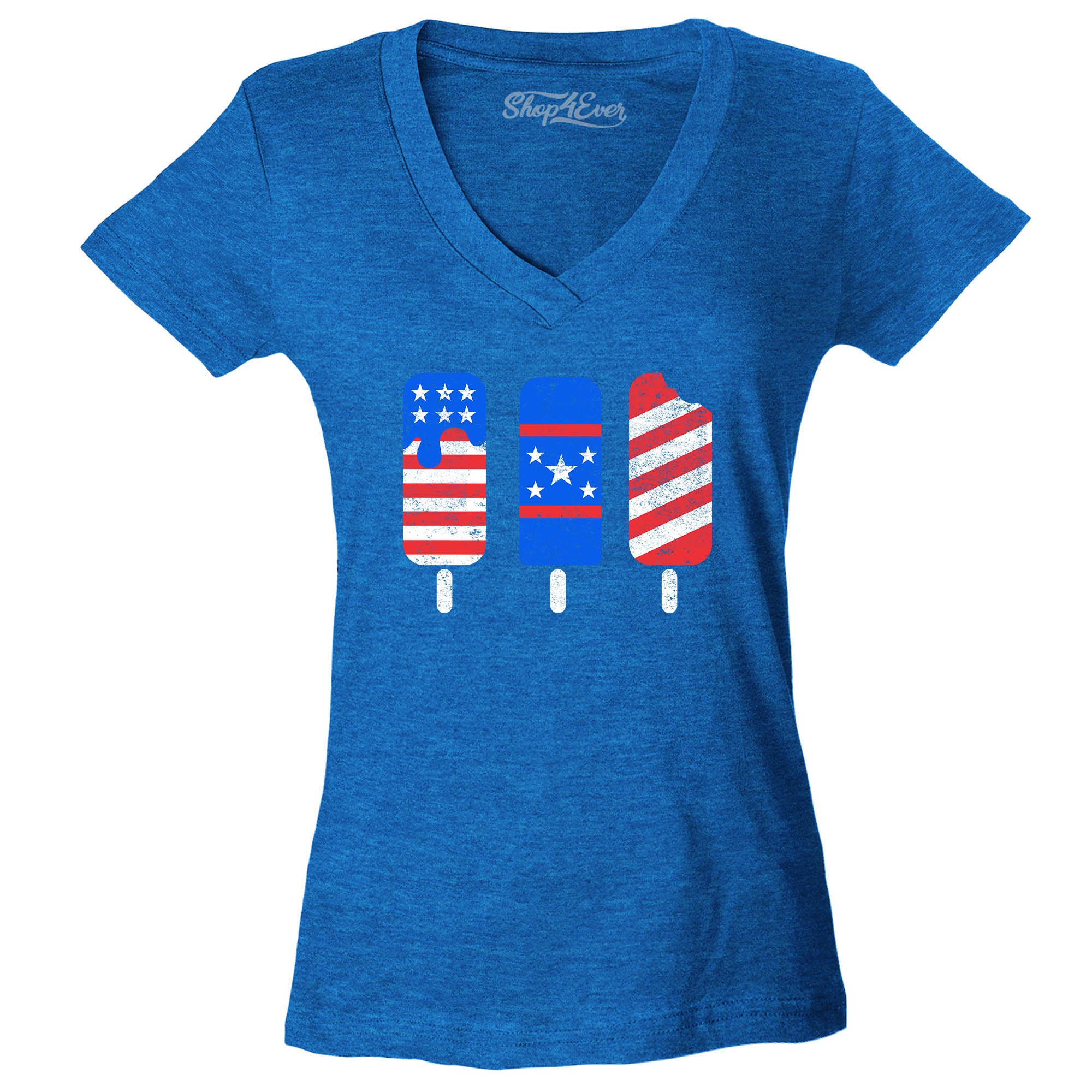 Patriotic Popsicles Ice Cream 4th of July Women's V-Neck T-Shirt Slim Fit