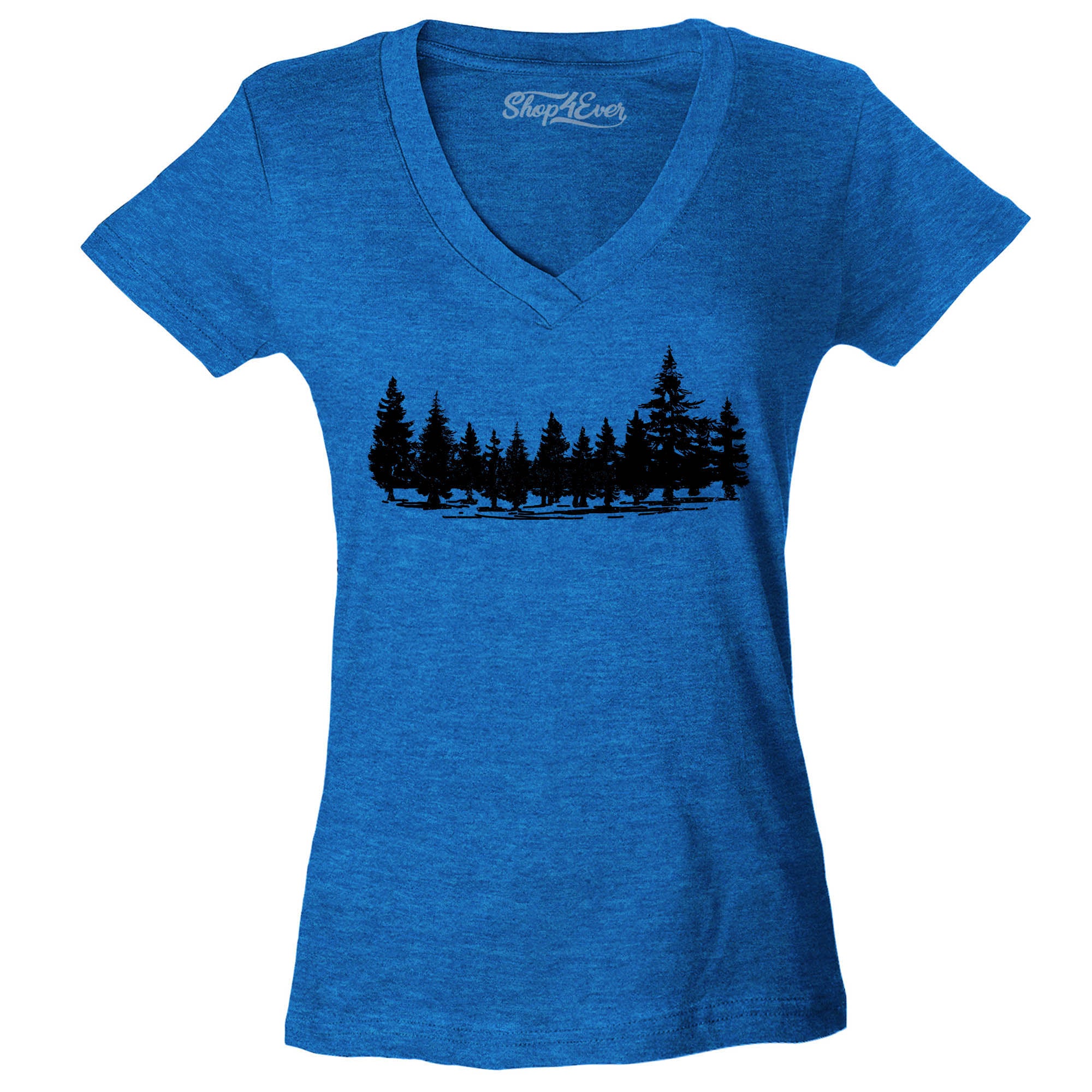 Forest Trees Nature Mountains Wildlife Women's V-Neck T-Shirt Slim Fit