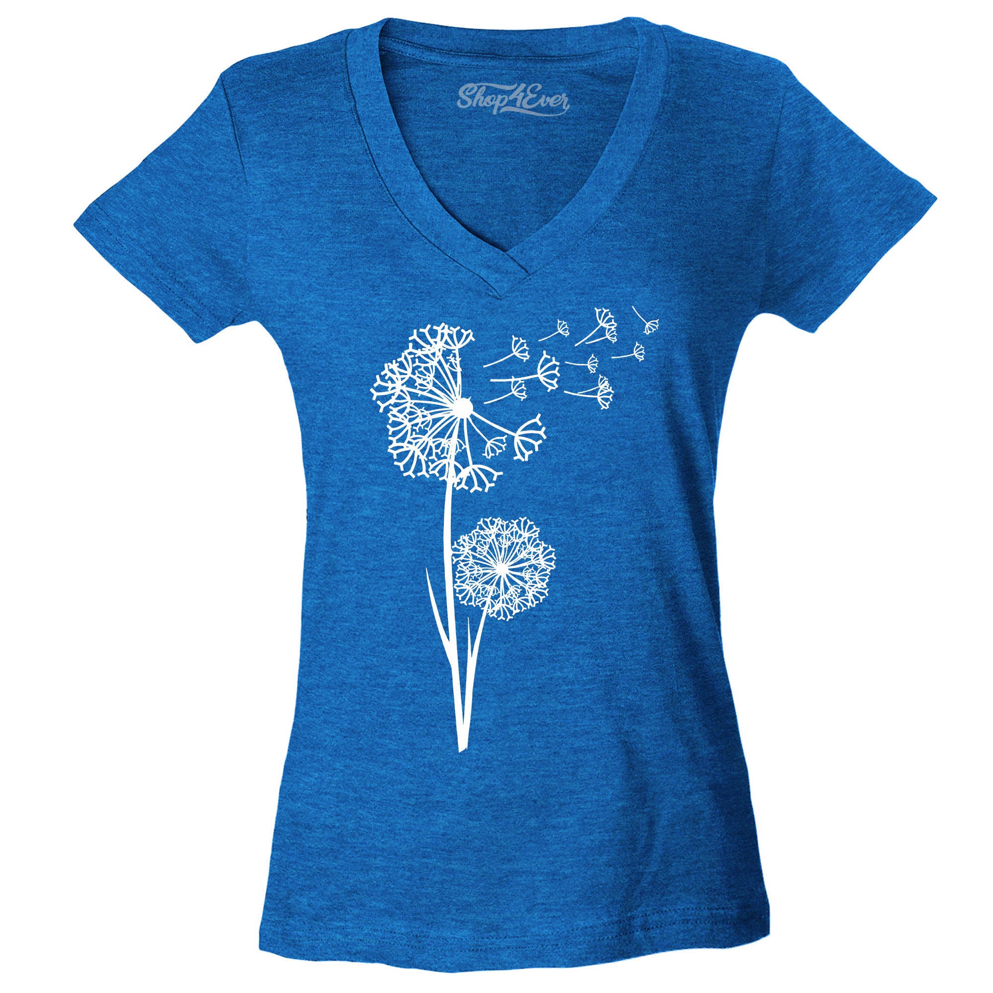 Dandelion Blowing Wish Flower Wildflowers Women's V-Neck T-Shirt Slim Fit
