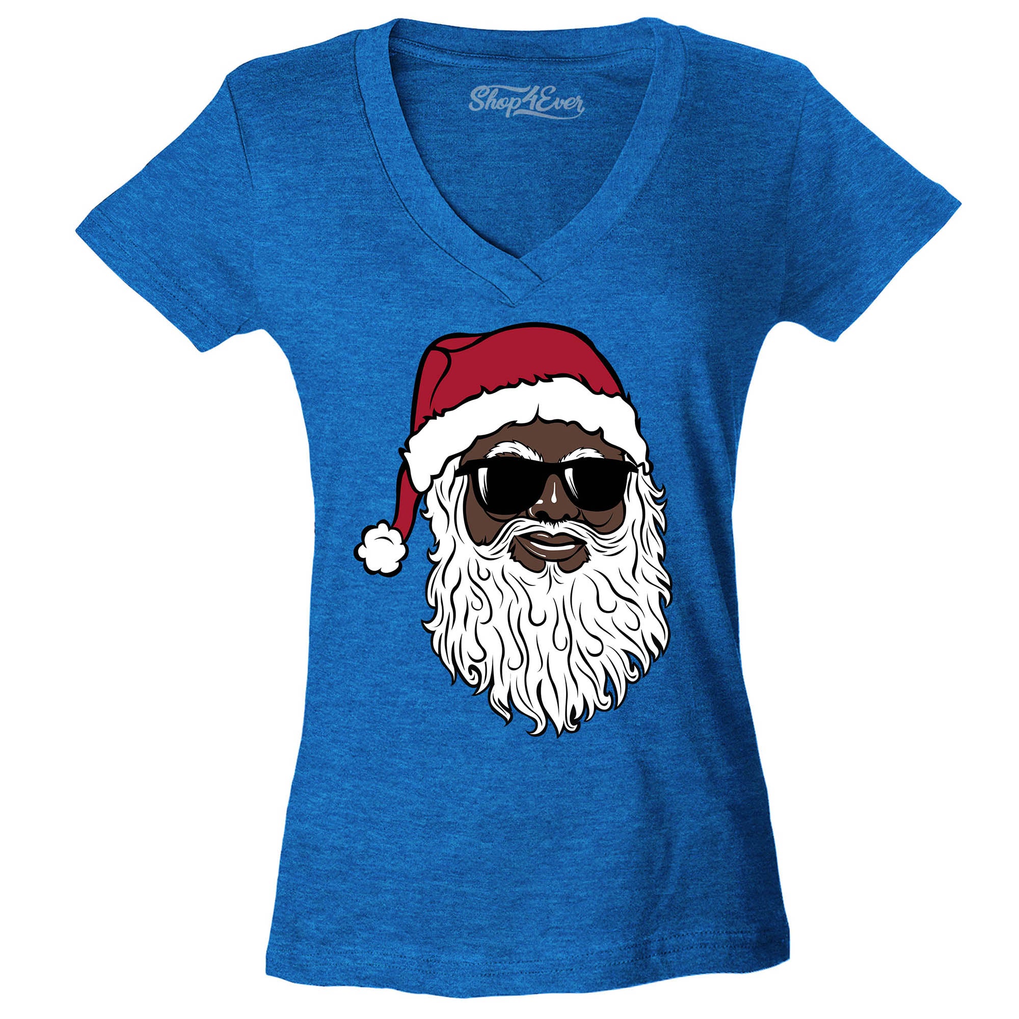 Santa Claus Wearing Sunglasses Christmas Xmas Women's V-Neck T-Shirt Slim Fit