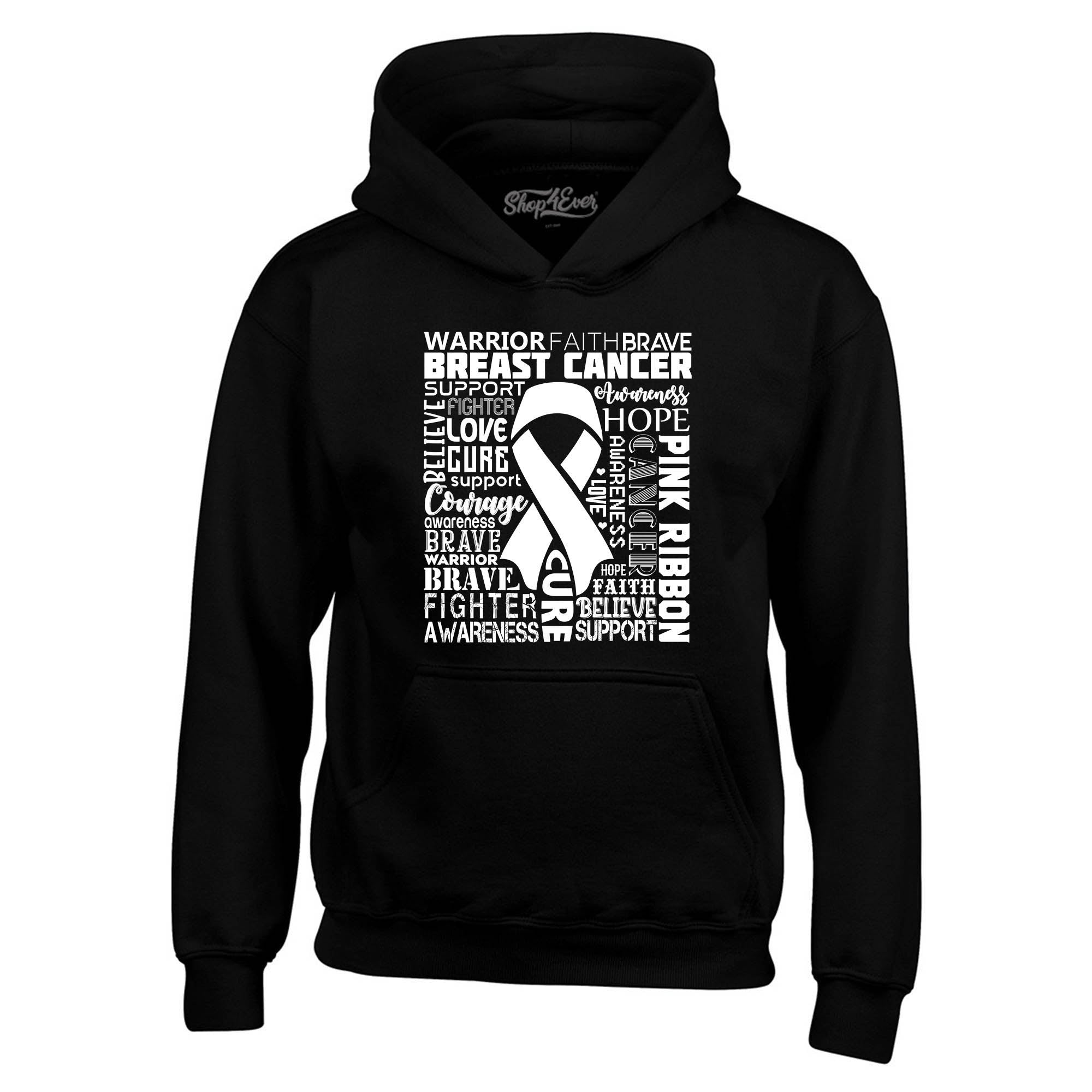 Breast Cancer Awareness White Ribbon Word Cloud Hoodie Sweatshirts