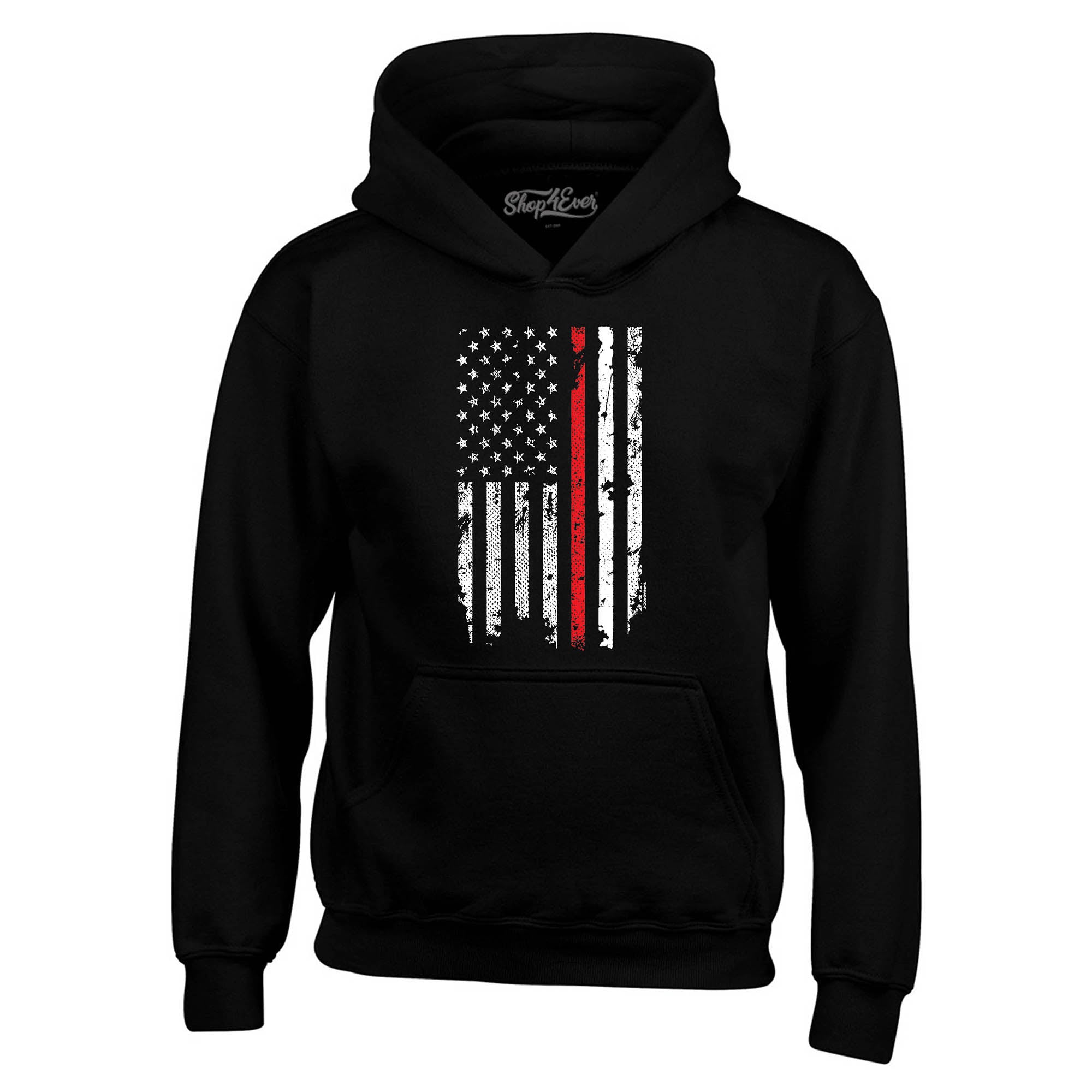Firefighter American Flag Red Line Stripe USA 4th of July Hoodie Sweatshirts