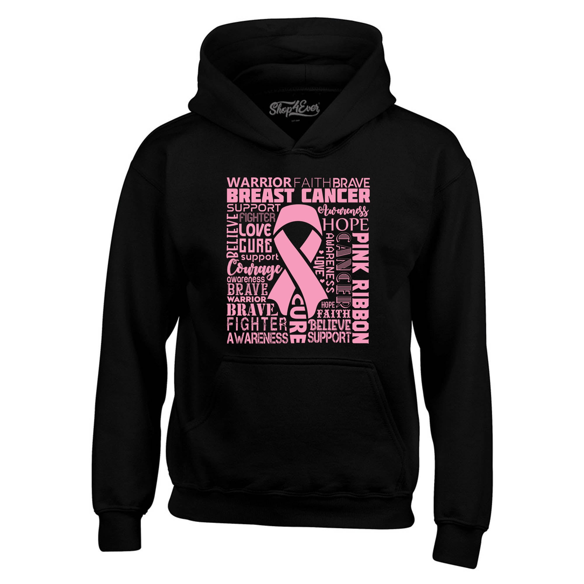 Breast Cancer Awareness Pink Ribbon Word Cloud Hoodie Sweatshirts