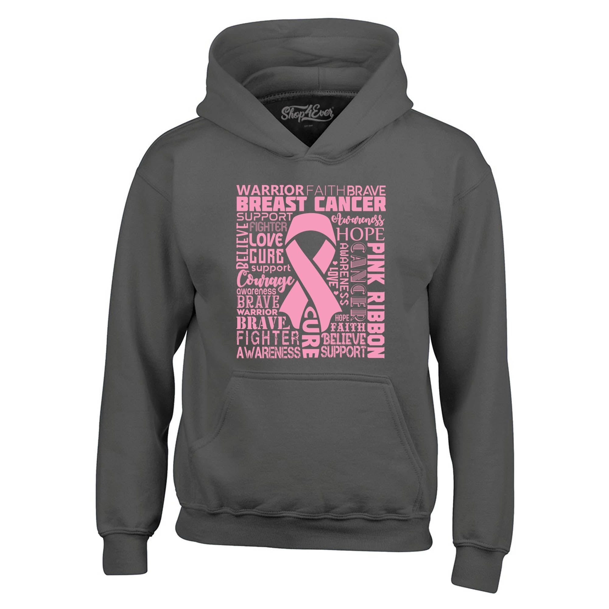 Breast Cancer Awareness Pink Ribbon Word Cloud Hoodie Sweatshirts