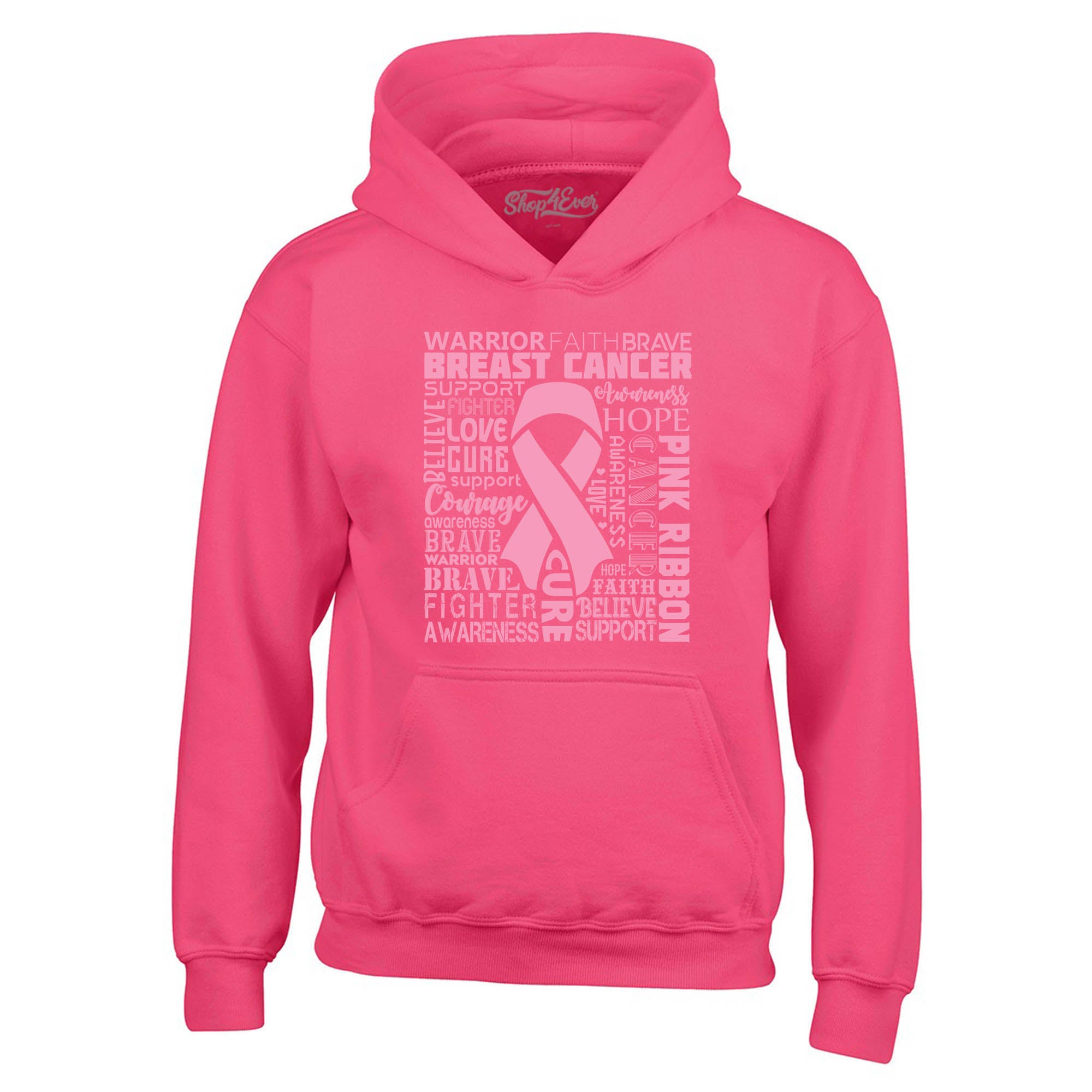 Breast Cancer Awareness Pink Ribbon Word Cloud Hoodie Sweatshirts