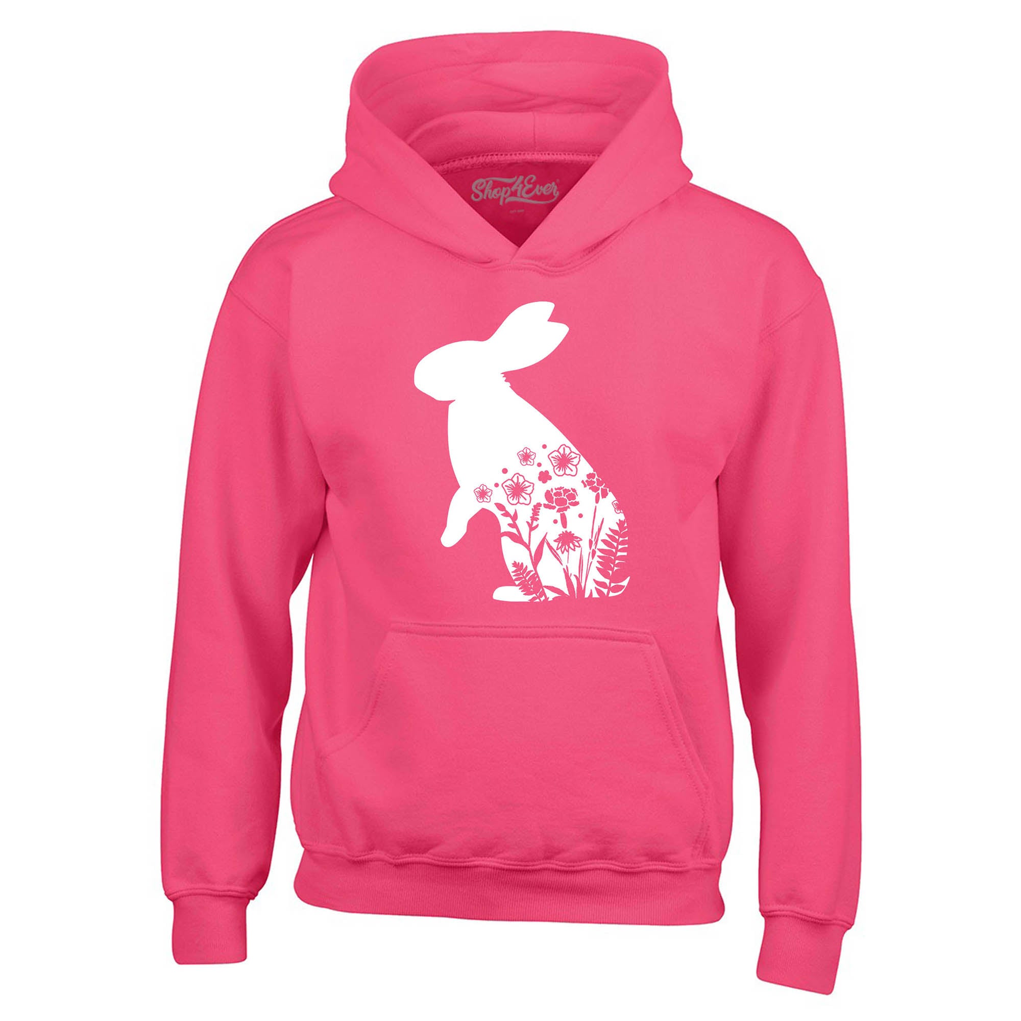 Floral Easter Bunny Rabbit with Spring Flowers Hoodie Sweatshirts