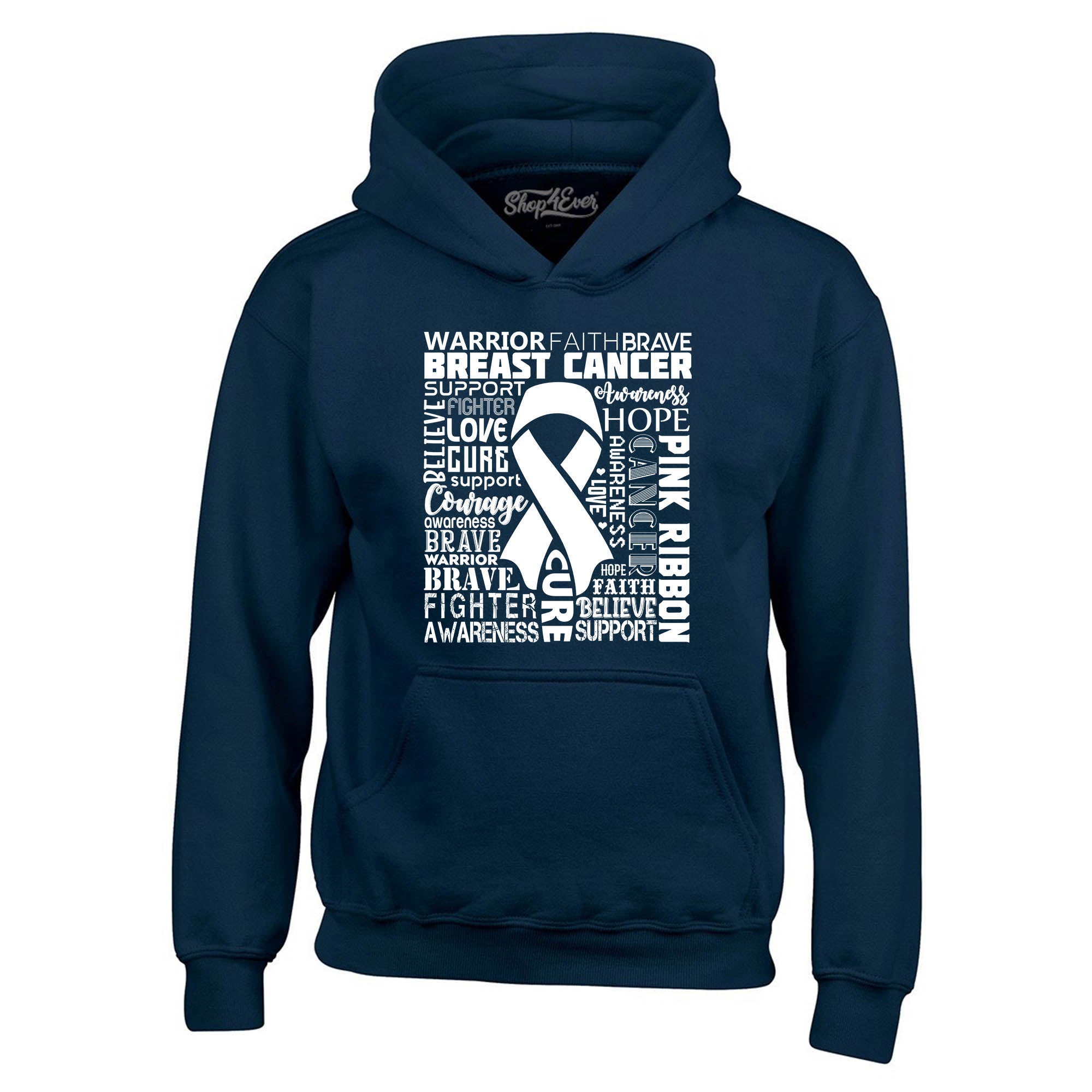 Breast Cancer Awareness White Ribbon Word Cloud Hoodie Sweatshirts
