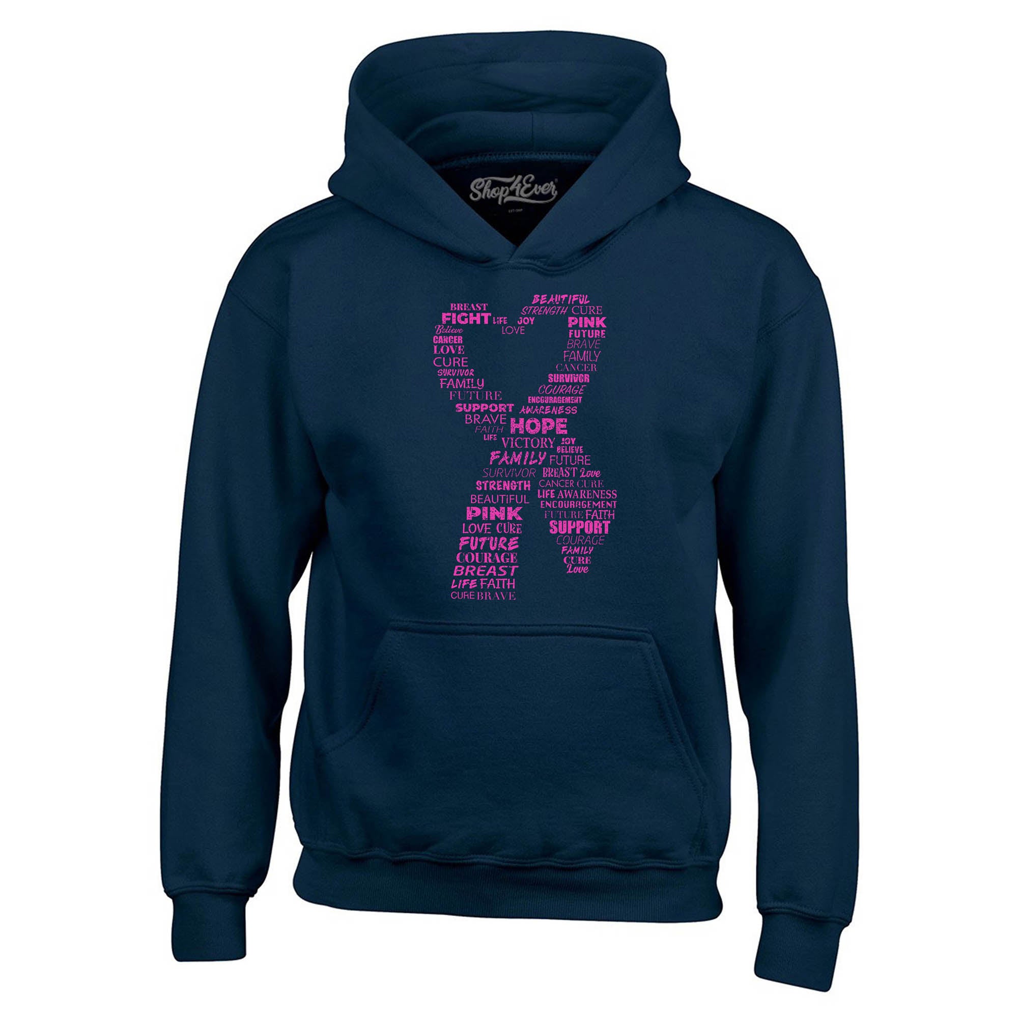 Pink Heart Ribbon Montage Breast Cancer Word Cloud Hoodie Sweatshirts