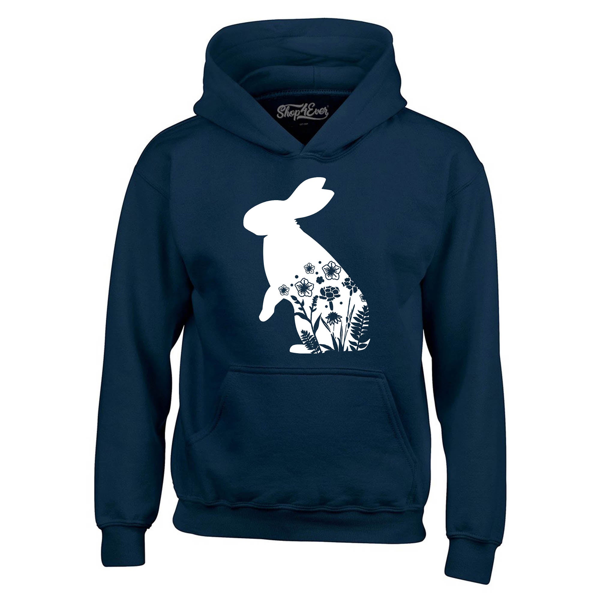 Floral Easter Bunny Rabbit with Spring Flowers Hoodie Sweatshirts