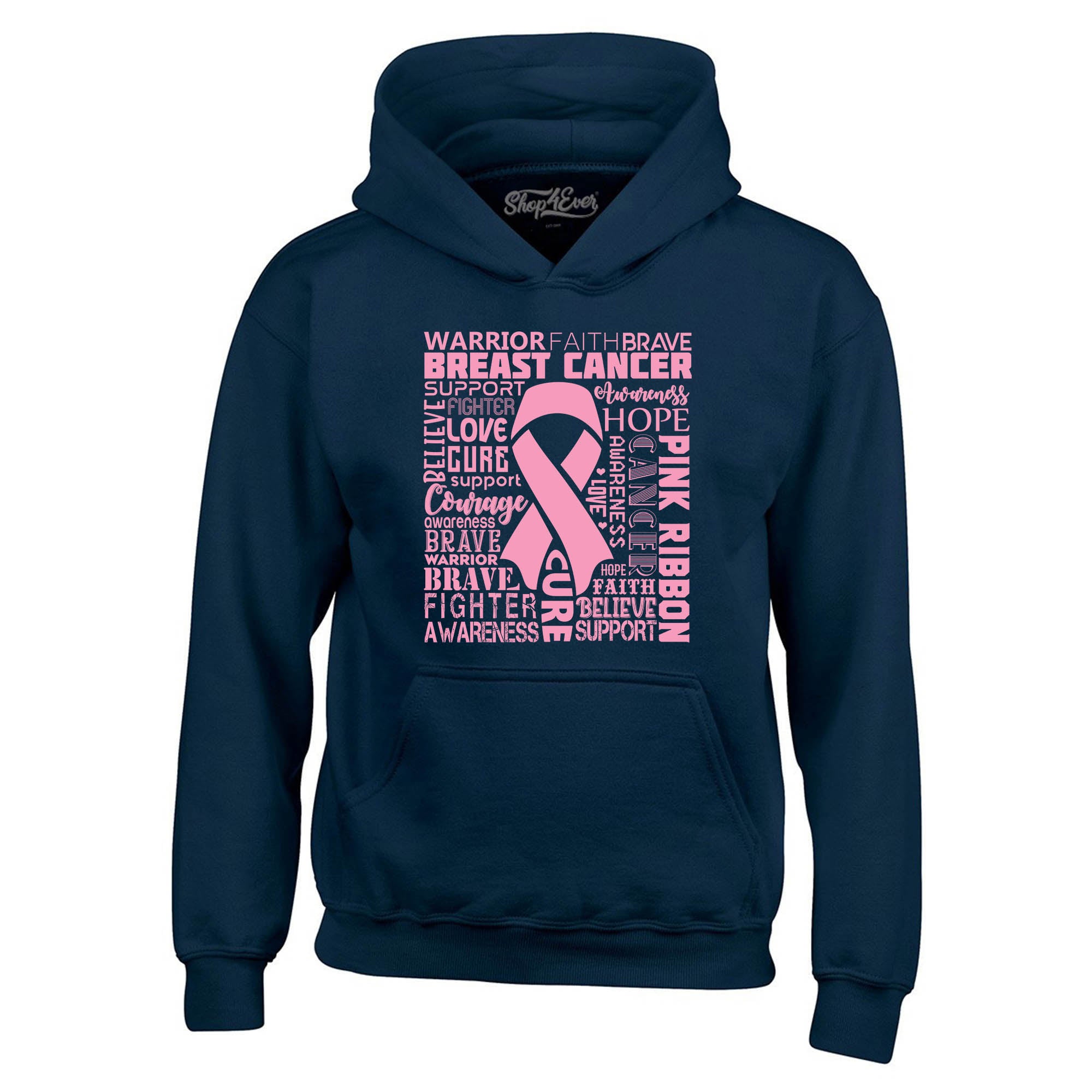 Breast Cancer Awareness Pink Ribbon Word Cloud Hoodie Sweatshirts