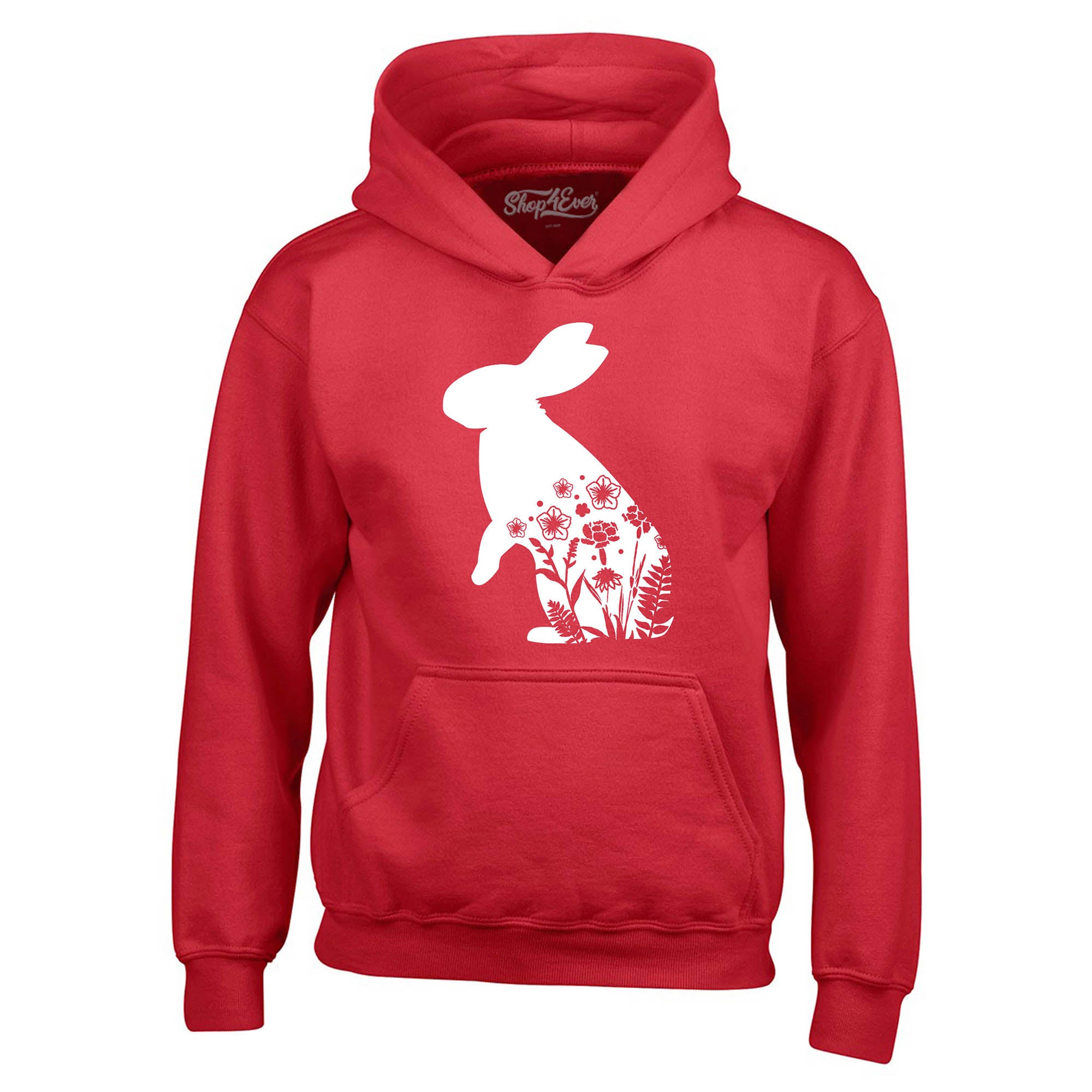 Floral Easter Bunny Rabbit with Spring Flowers Hoodie Sweatshirts