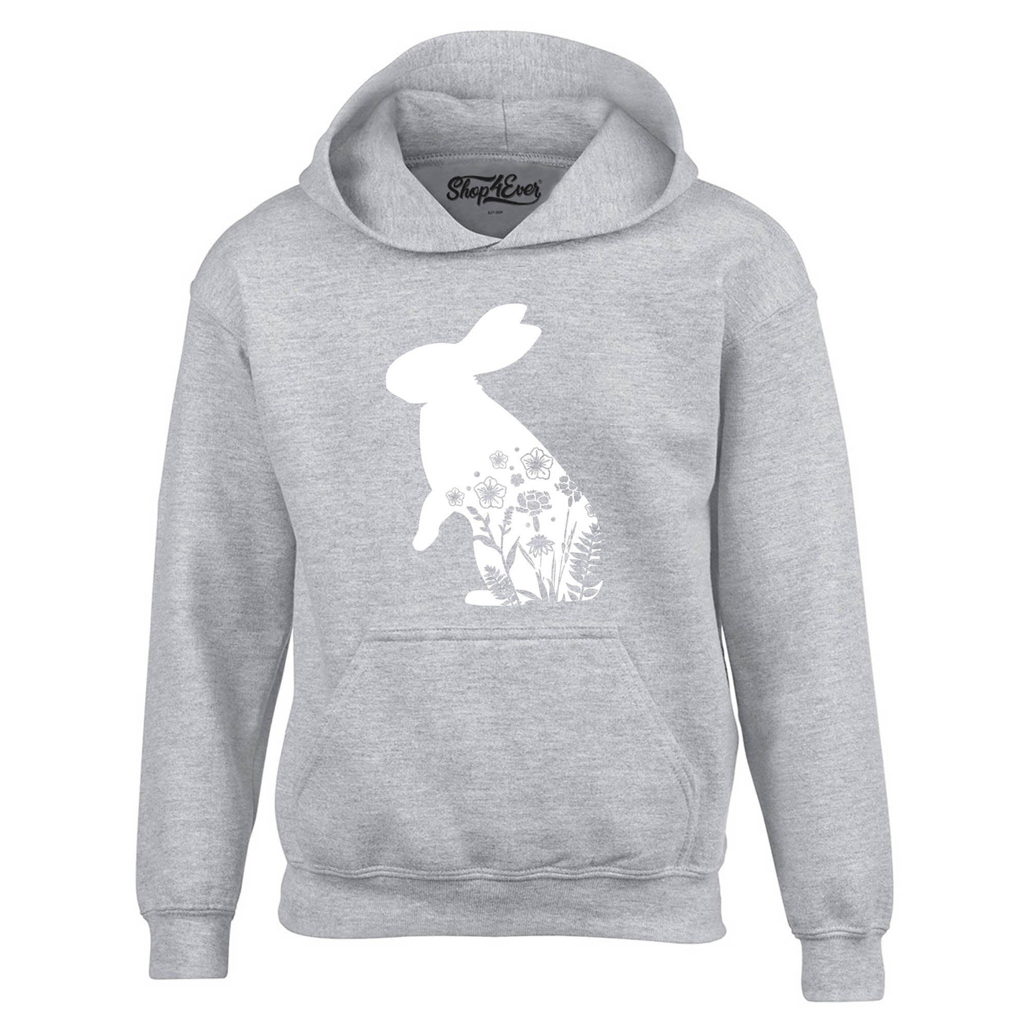 Floral Easter Bunny Rabbit with Spring Flowers Hoodie Sweatshirts