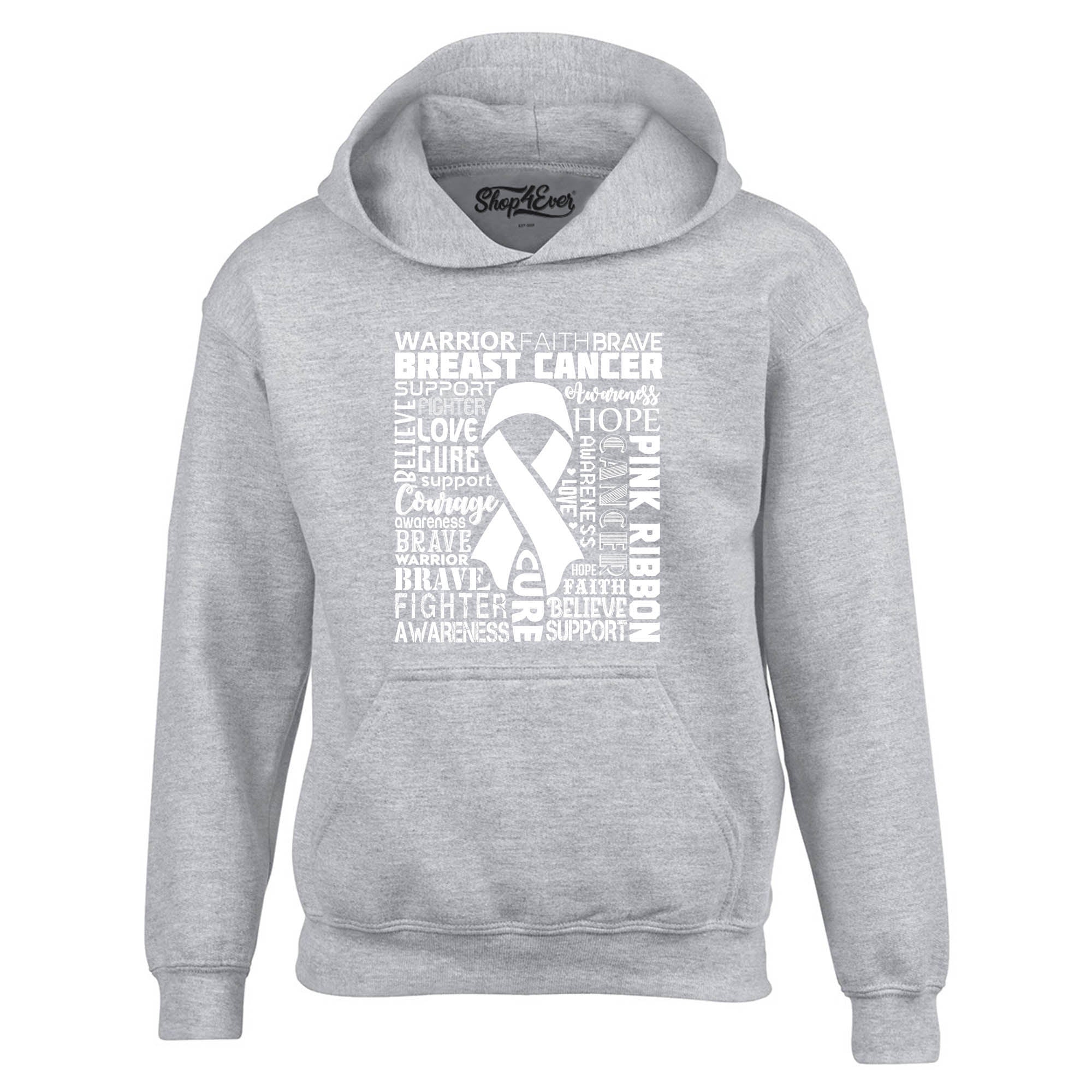 Breast Cancer Awareness White Ribbon Word Cloud Hoodie Sweatshirts