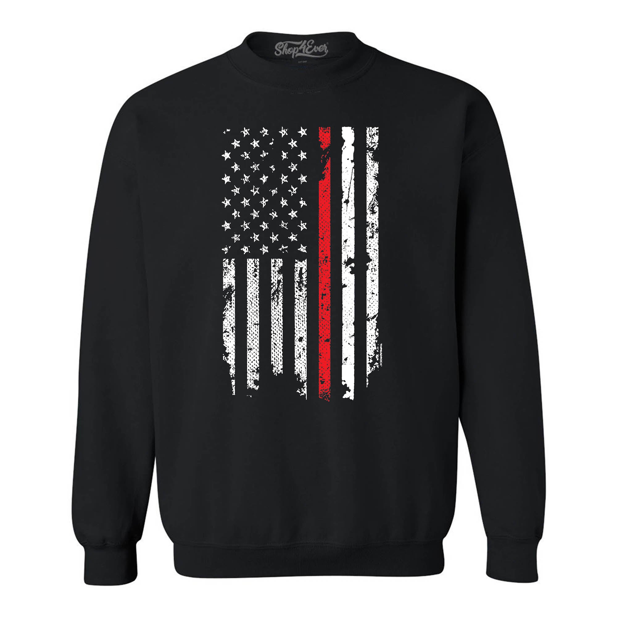 Firefighter American Flag Red Line Stripe USA 4th of July Crewneck Sweatshirts