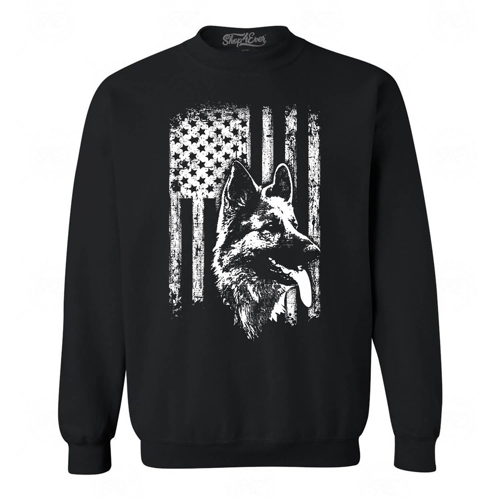 German Shepherd American Flag Crewneck Sweatshirts