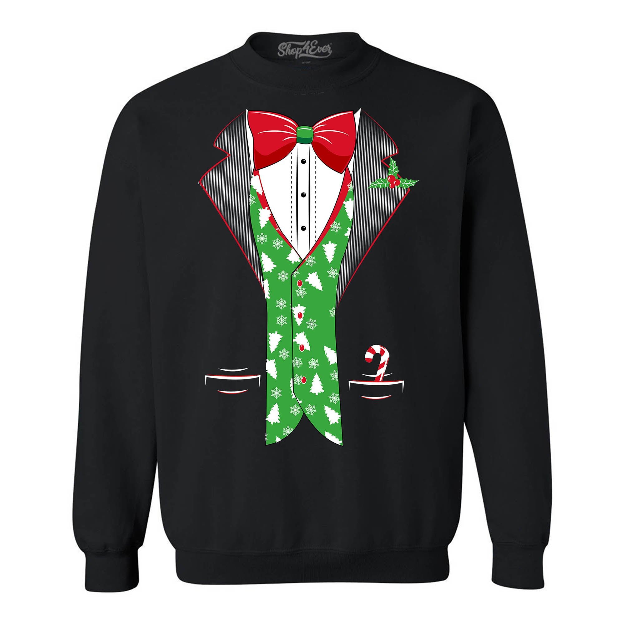 Tuxedo Christmas Costume Tree Vest Crewnecks Xmas Sweatshirts