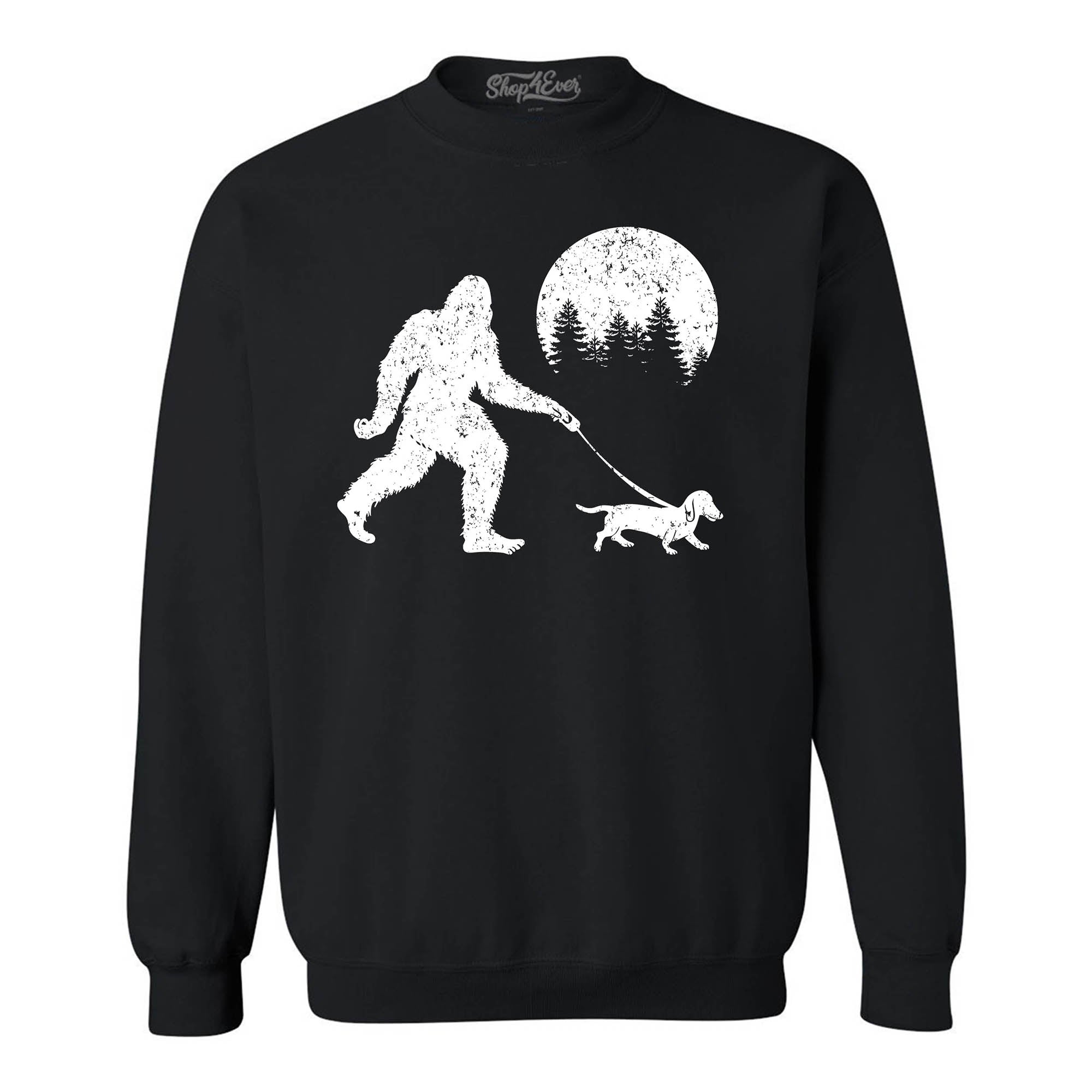 Bigfoot Walking Wiener Dog Funny Sasquatch Dachshund Crewneck Sweatshirts