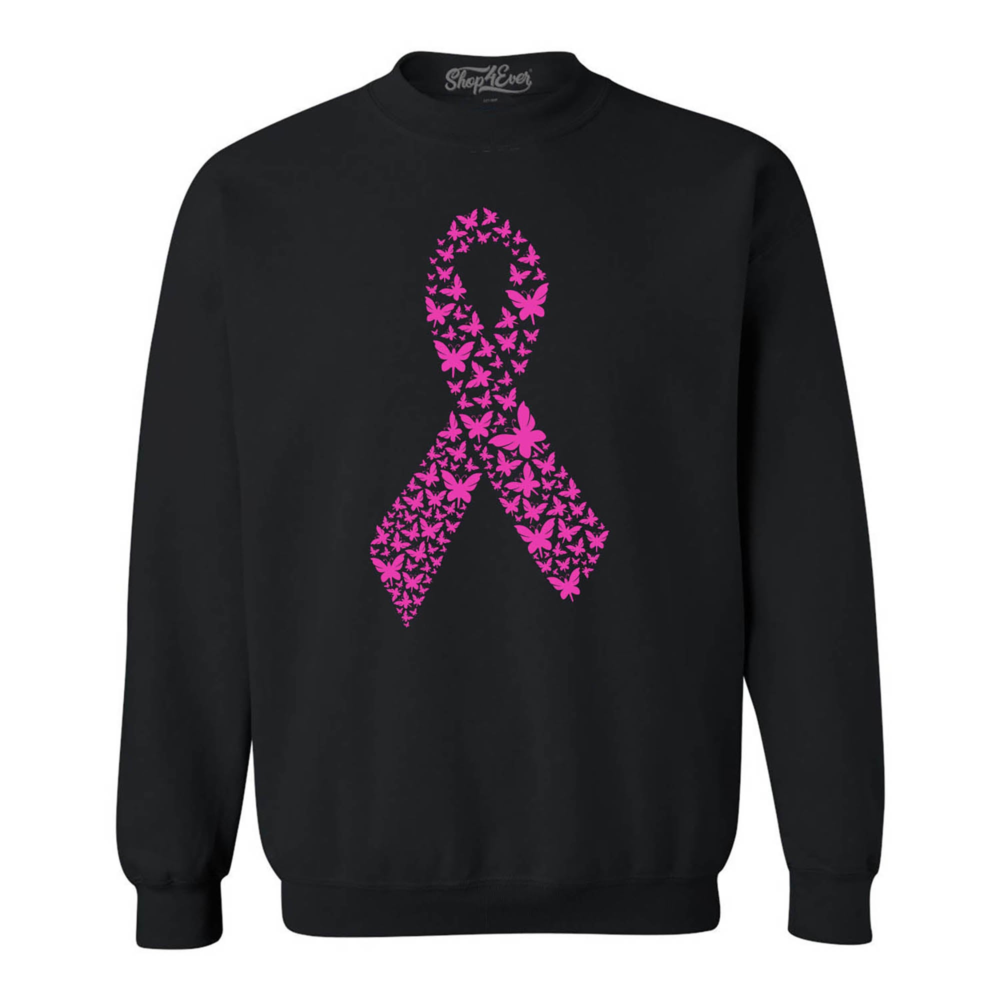 Pink Butterfly Ribbon Breast Cancer Awareness Crewneck Sweatshirts