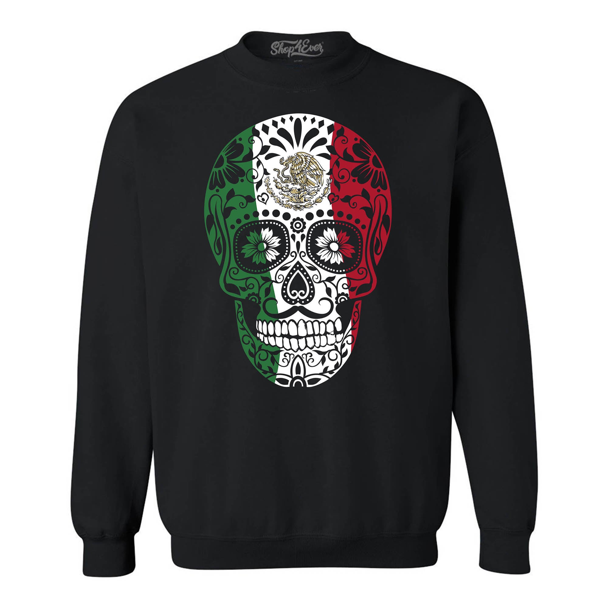 Mexican Flag Day of The Dead Skull Crewneck Sweatshirts