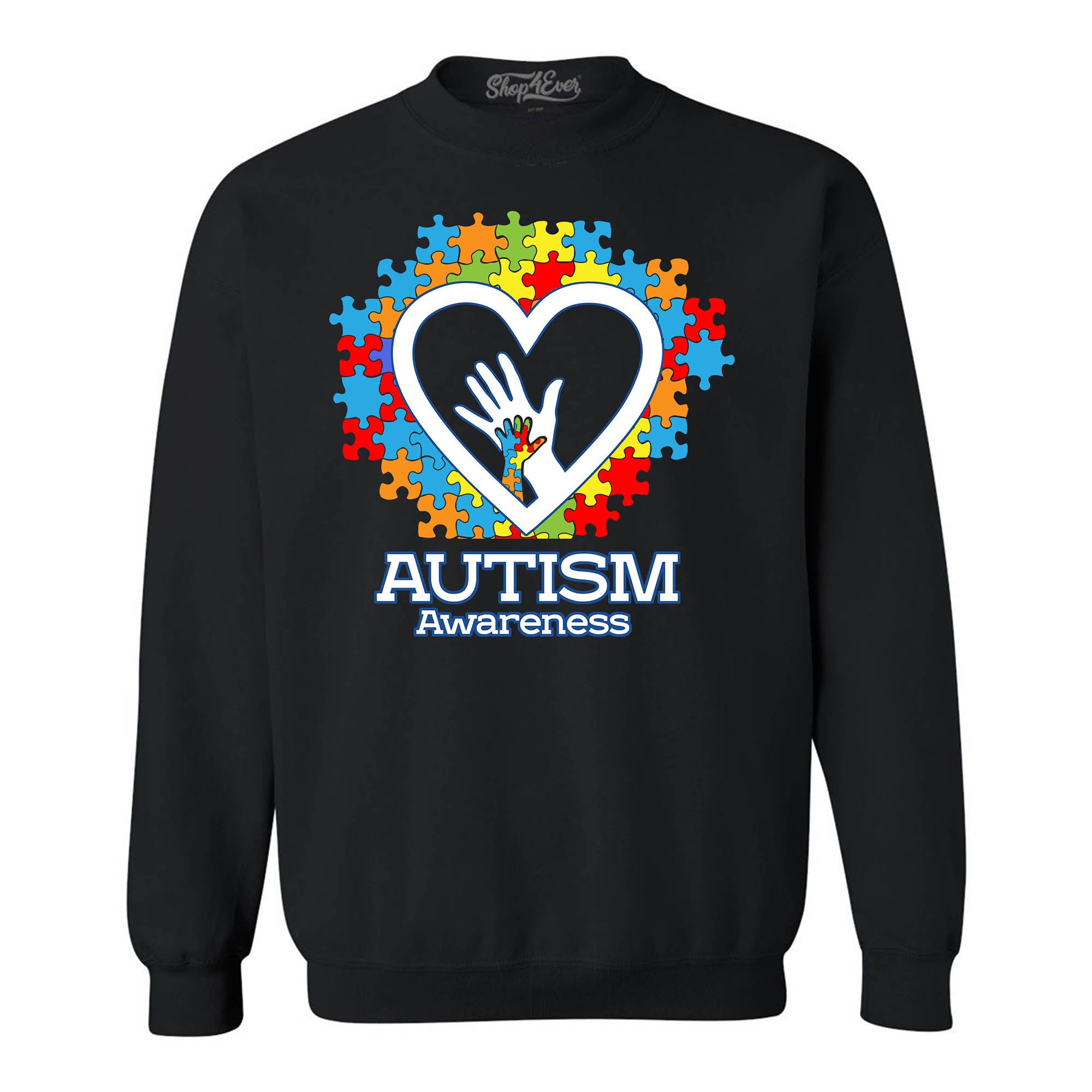 Autism Awareness Hands in Heart Crewneck Sweatshirts