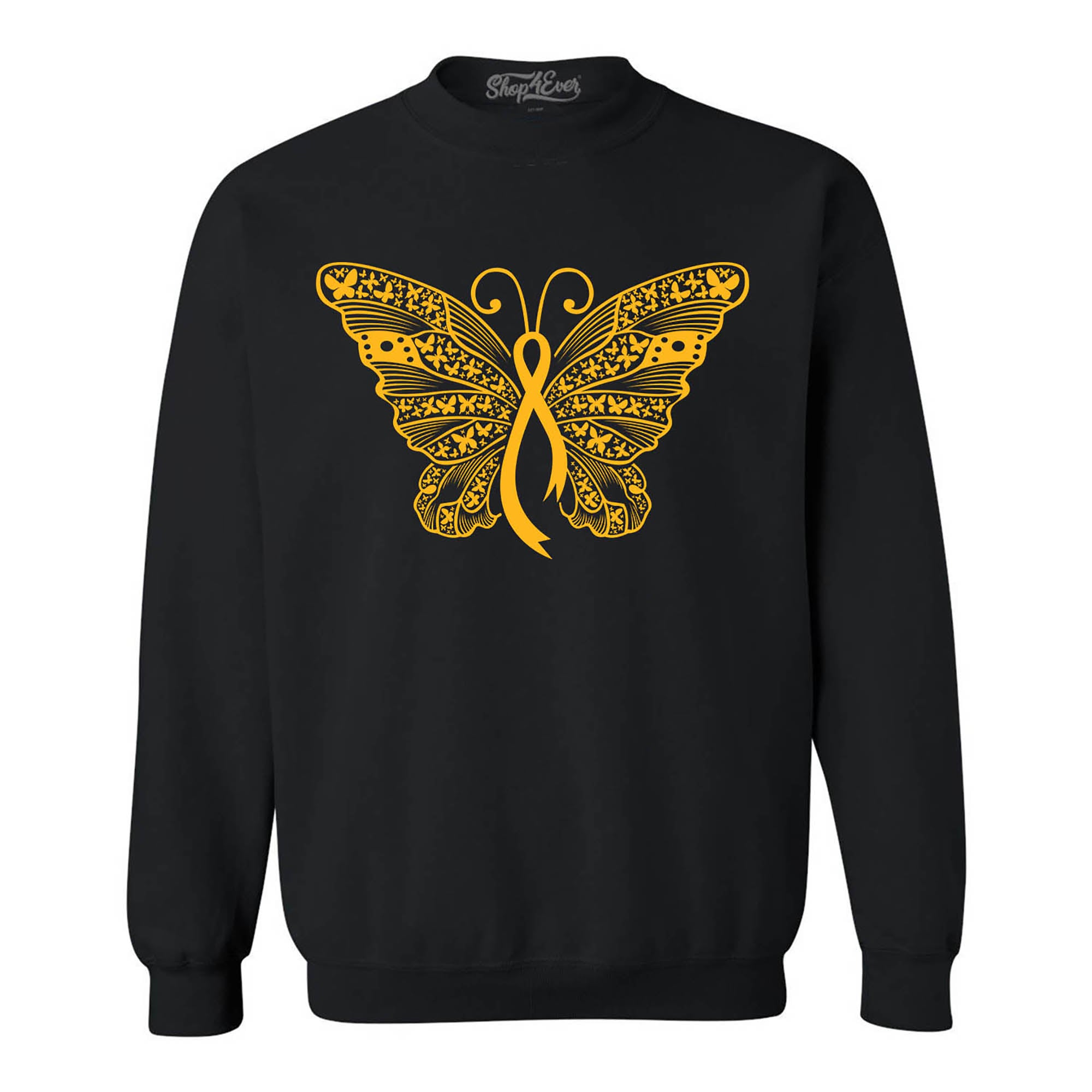 Gold Ribbon Butterfly Childhood Cancer Awareness Crewneck Sweatshirts