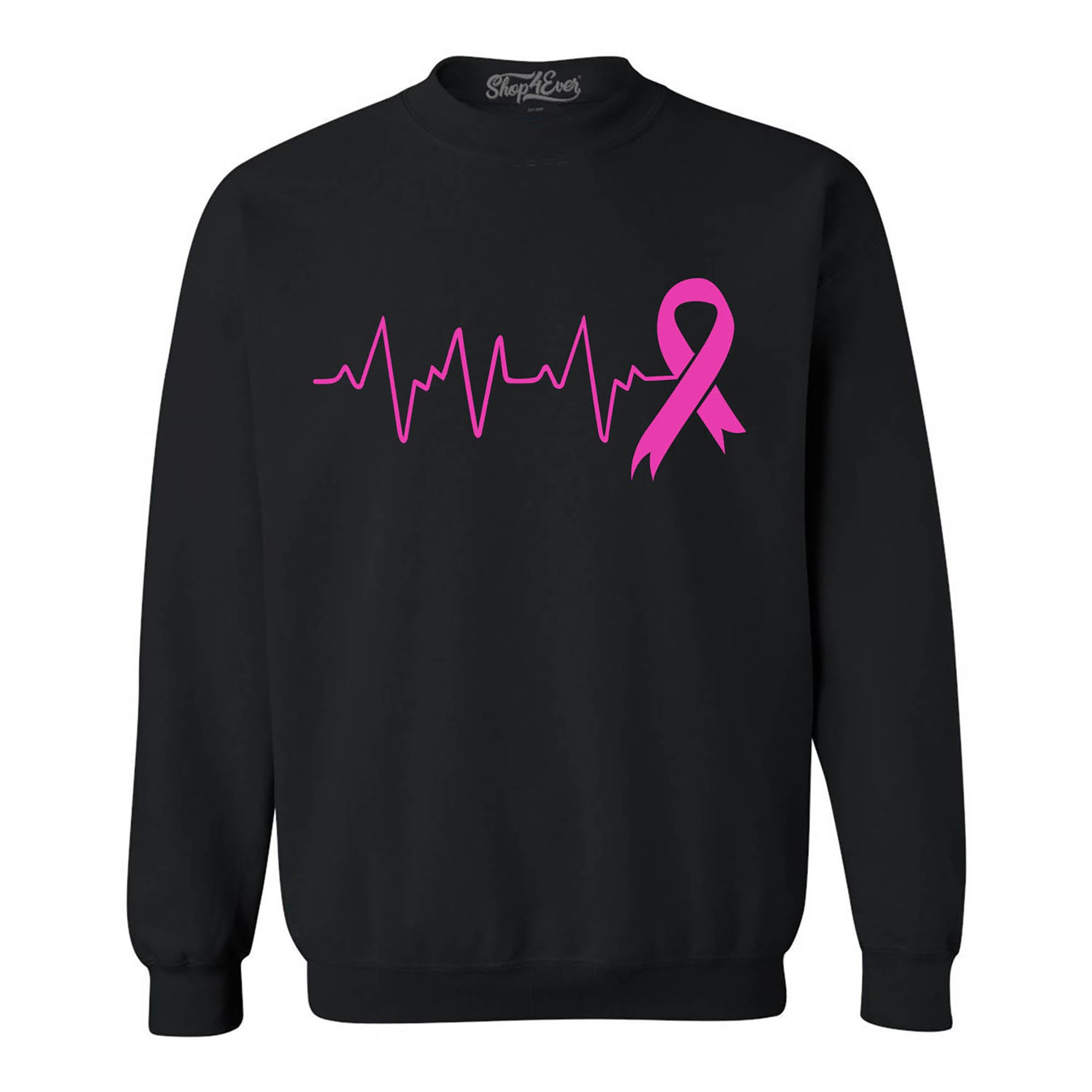 Heartbeat Pink Ribbon Breast Cancer Awareness Crewneck Sweatshirts