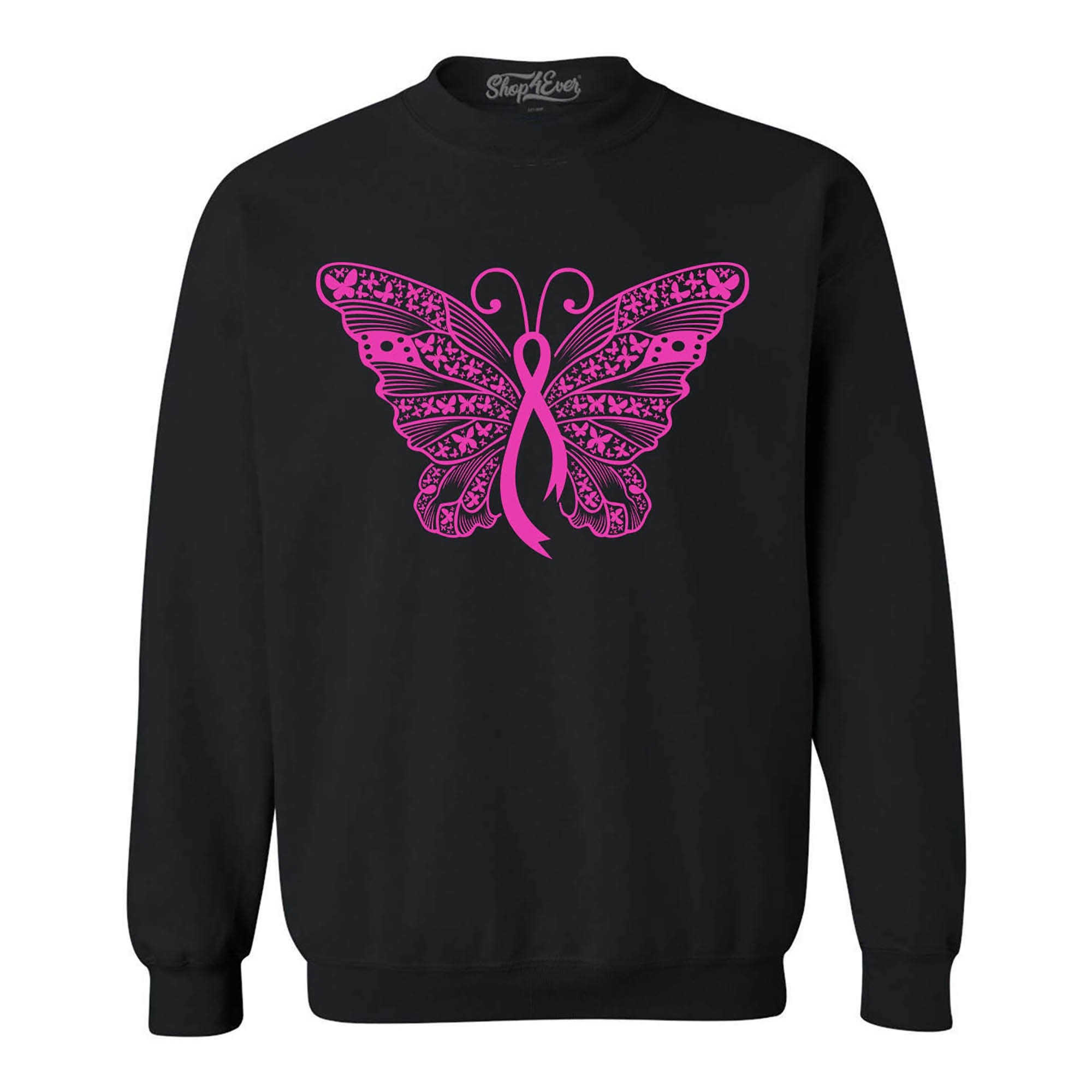 Pink Ribbon Butterfly Breast Cancer Awareness Crewneck Sweatshirts