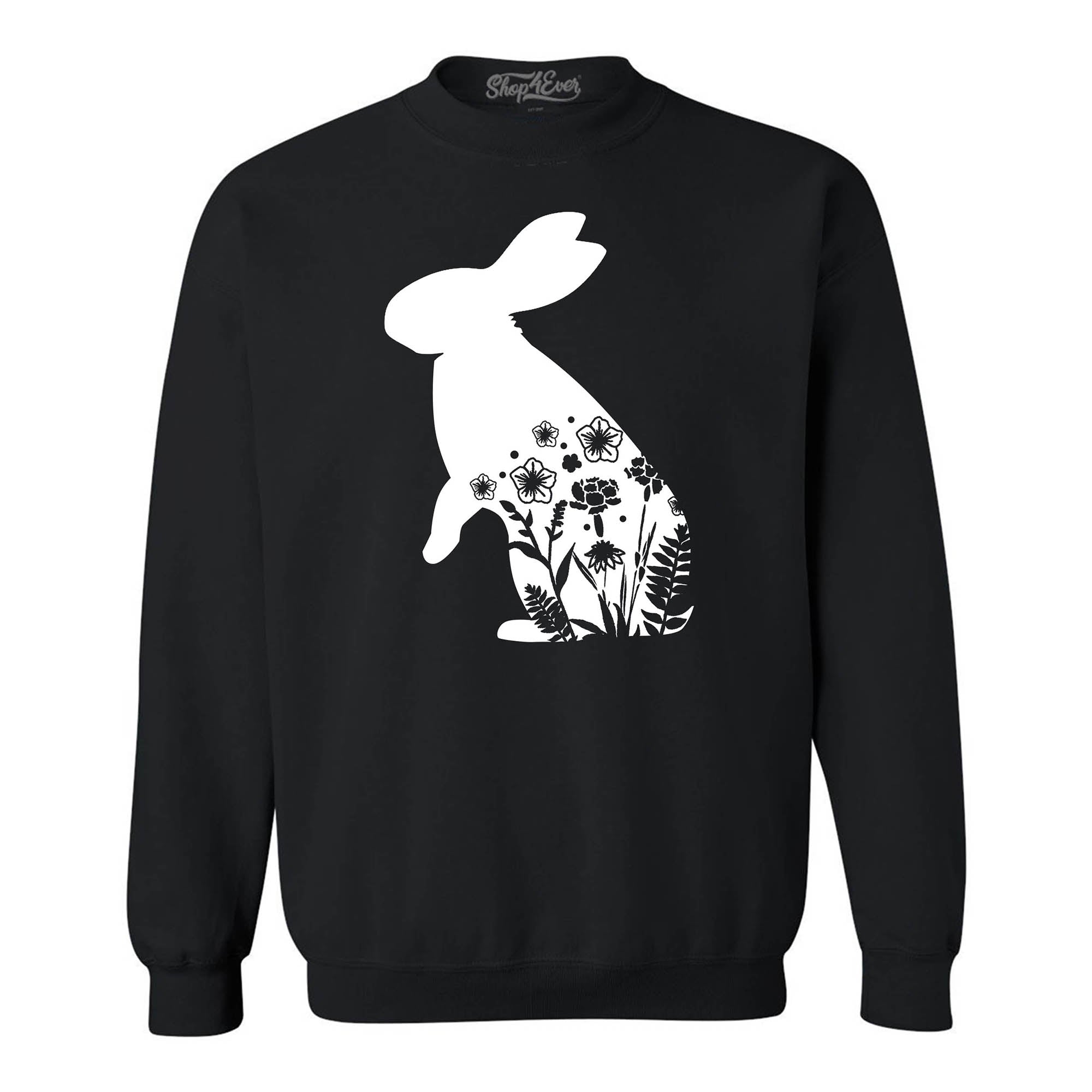 Floral Easter Bunny Rabbit with Spring Flowers Crewneck Sweatshirts