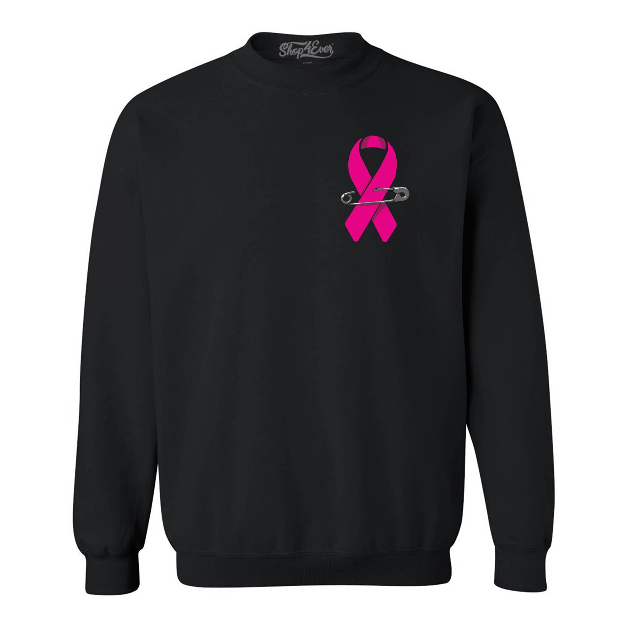 Pink Breast Cancer Ribbon Pin Support Awareness Crewneck Sweatshirts