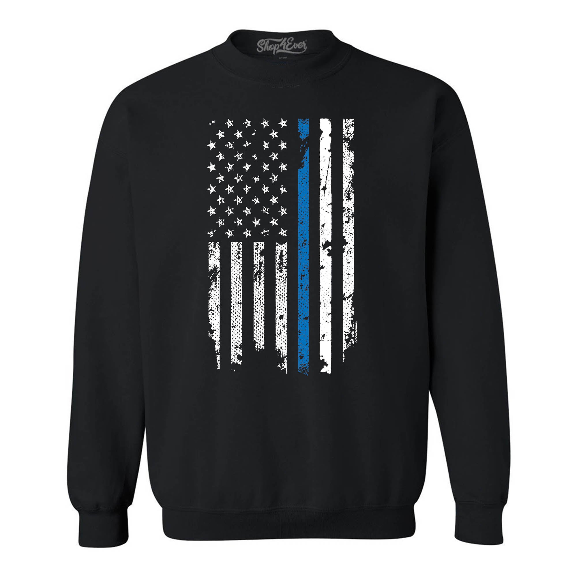 Police Officer American Flag Blue Line USA Law Enforcement Crewneck Sweatshirts