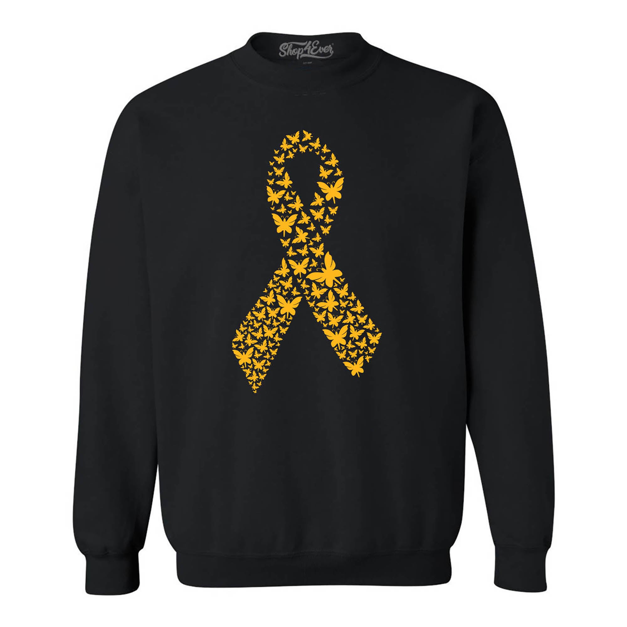 Gold Butterfly Ribbon Childhood Cancer Awareness Crewneck Sweatshirts