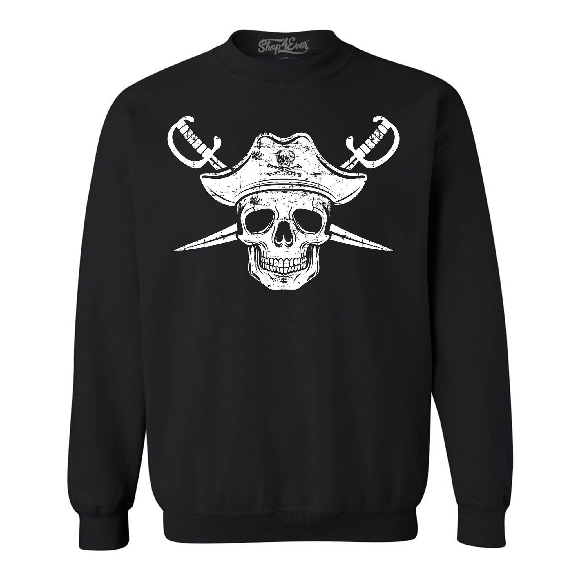 White Pirate Captain Skull with Scimitars Crewneck Sweatshirts