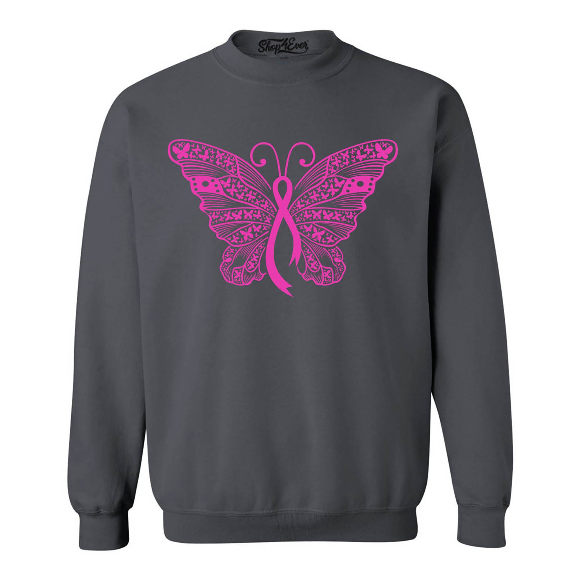 Pink Ribbon Butterfly Breast Cancer Awareness Crewneck Sweatshirts