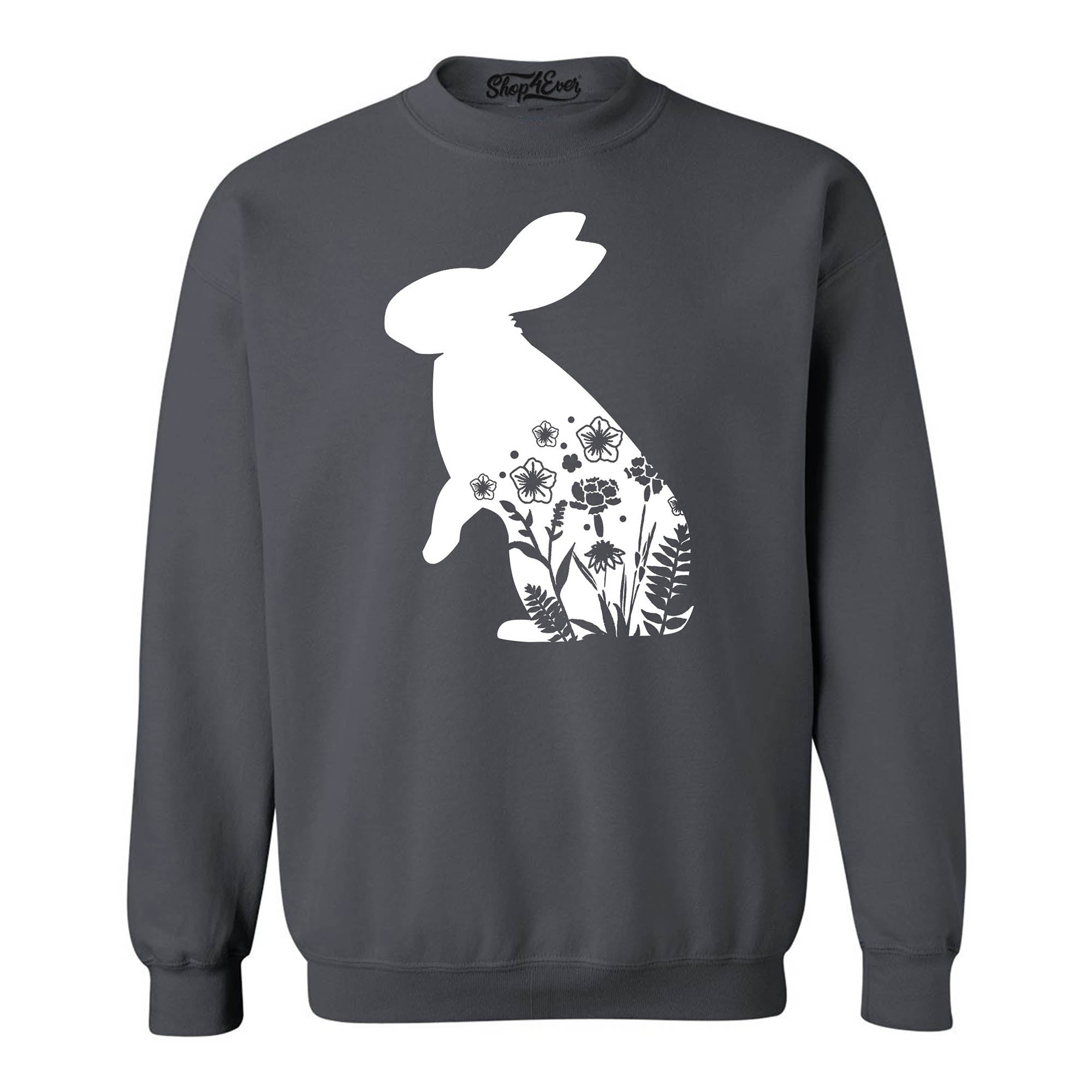 Floral Easter Bunny Rabbit with Spring Flowers Crewneck Sweatshirts