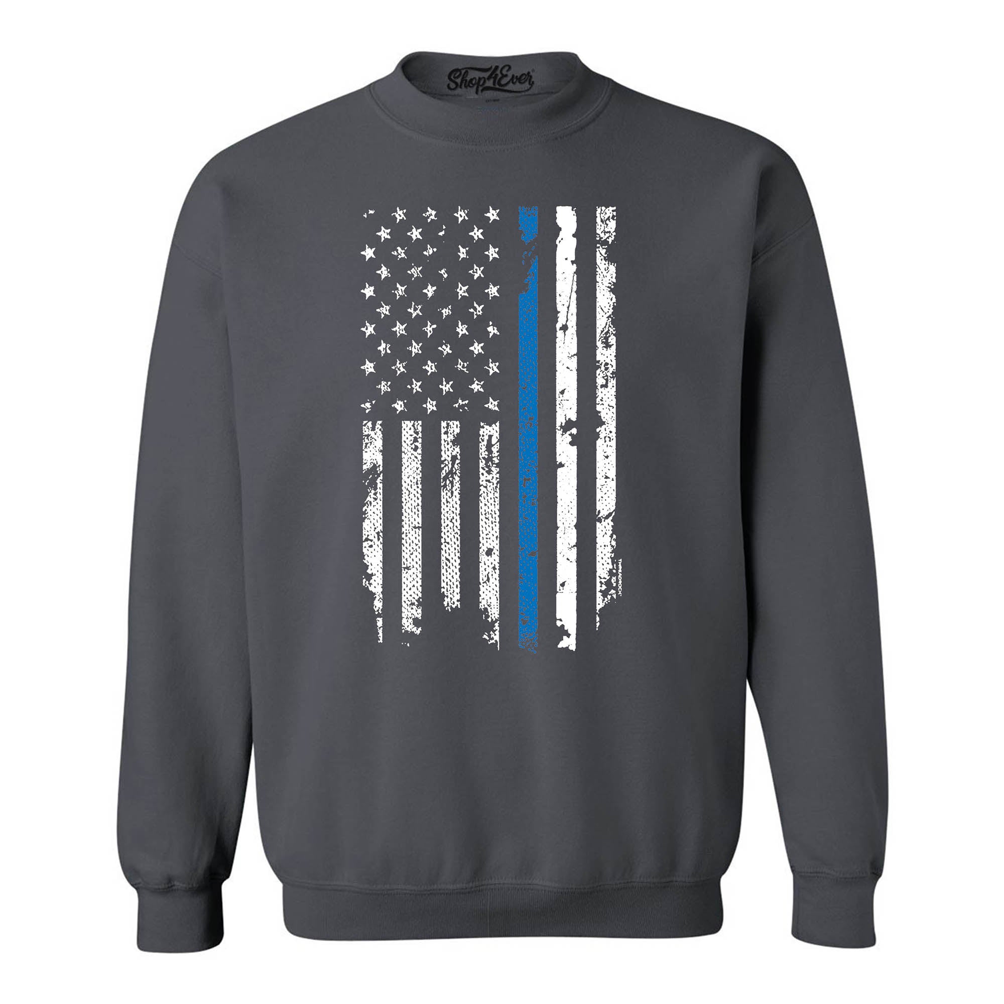 Police Officer American Flag Blue Line USA Law Enforcement Crewneck Sweatshirts