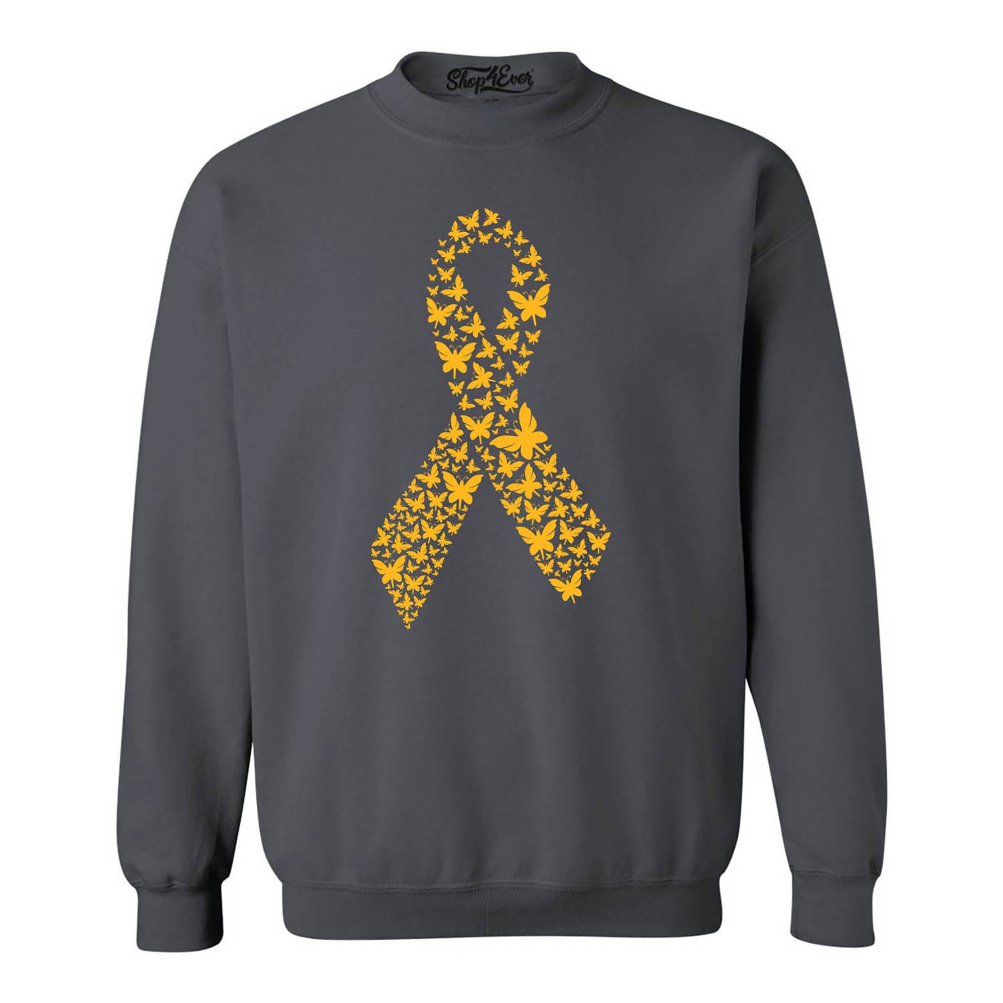 Gold Butterfly Ribbon Childhood Cancer Awareness Crewneck Sweatshirts