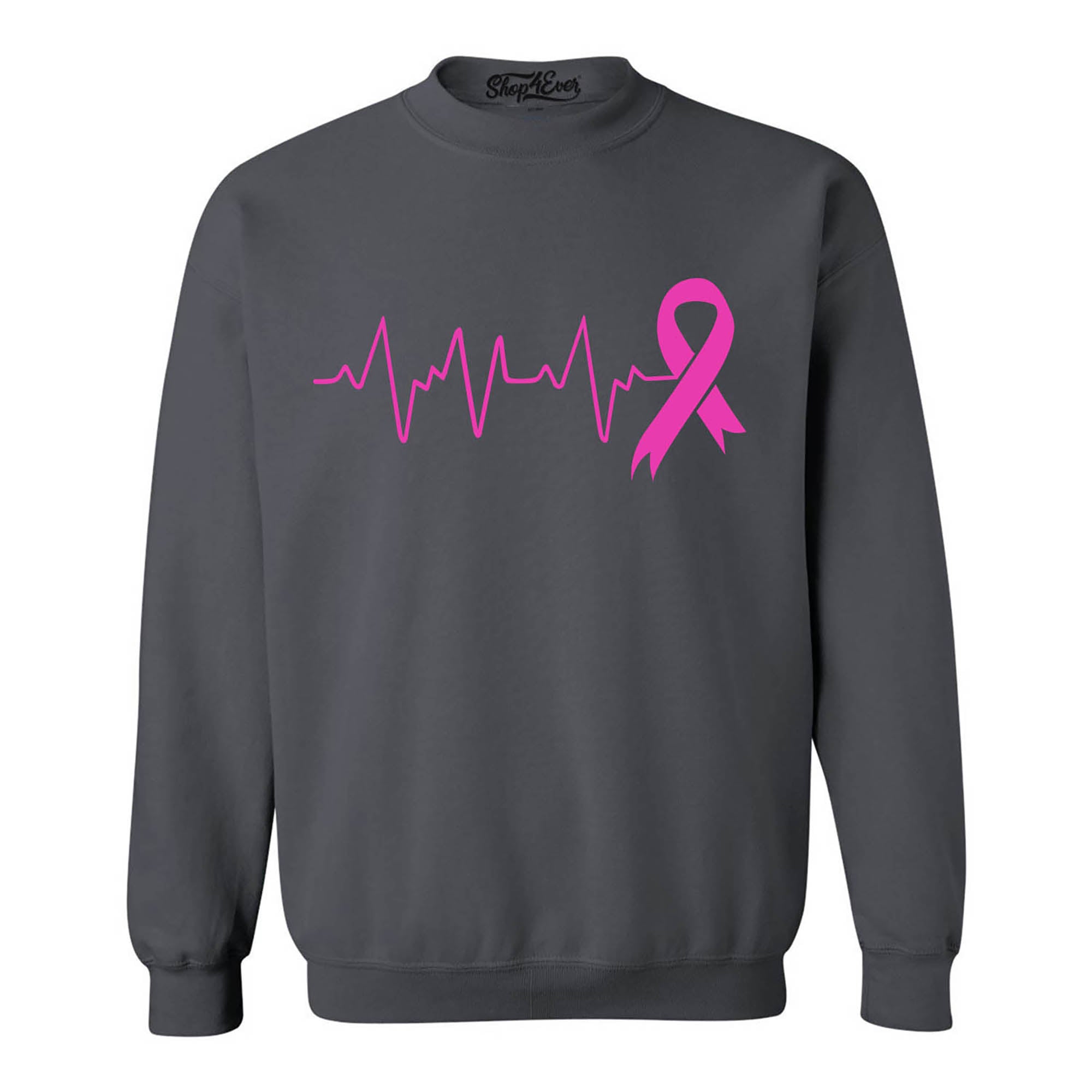 Heartbeat Pink Ribbon Breast Cancer Awareness Crewneck Sweatshirts