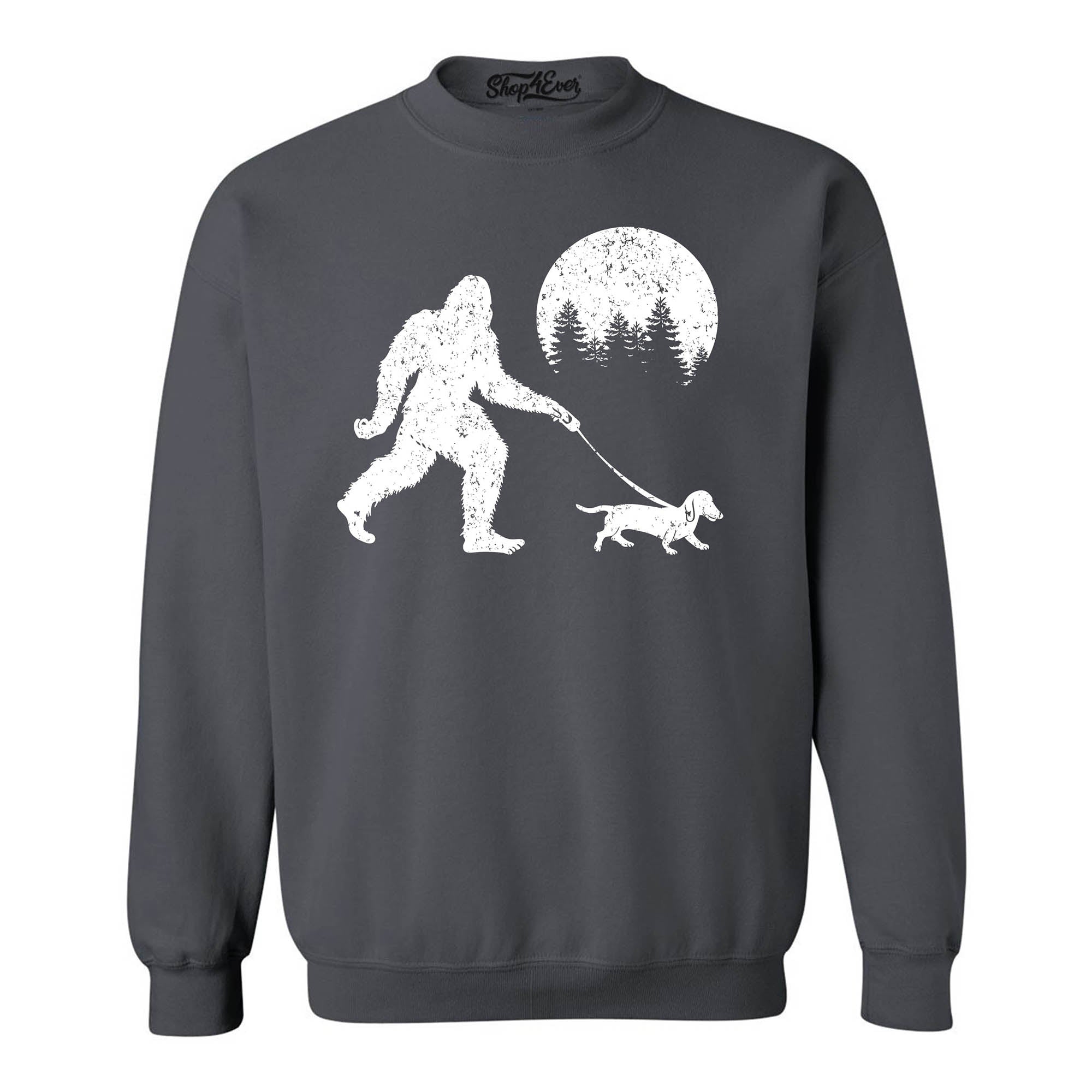 Bigfoot Walking Wiener Dog Funny Sasquatch Dachshund Crewneck Sweatshirts