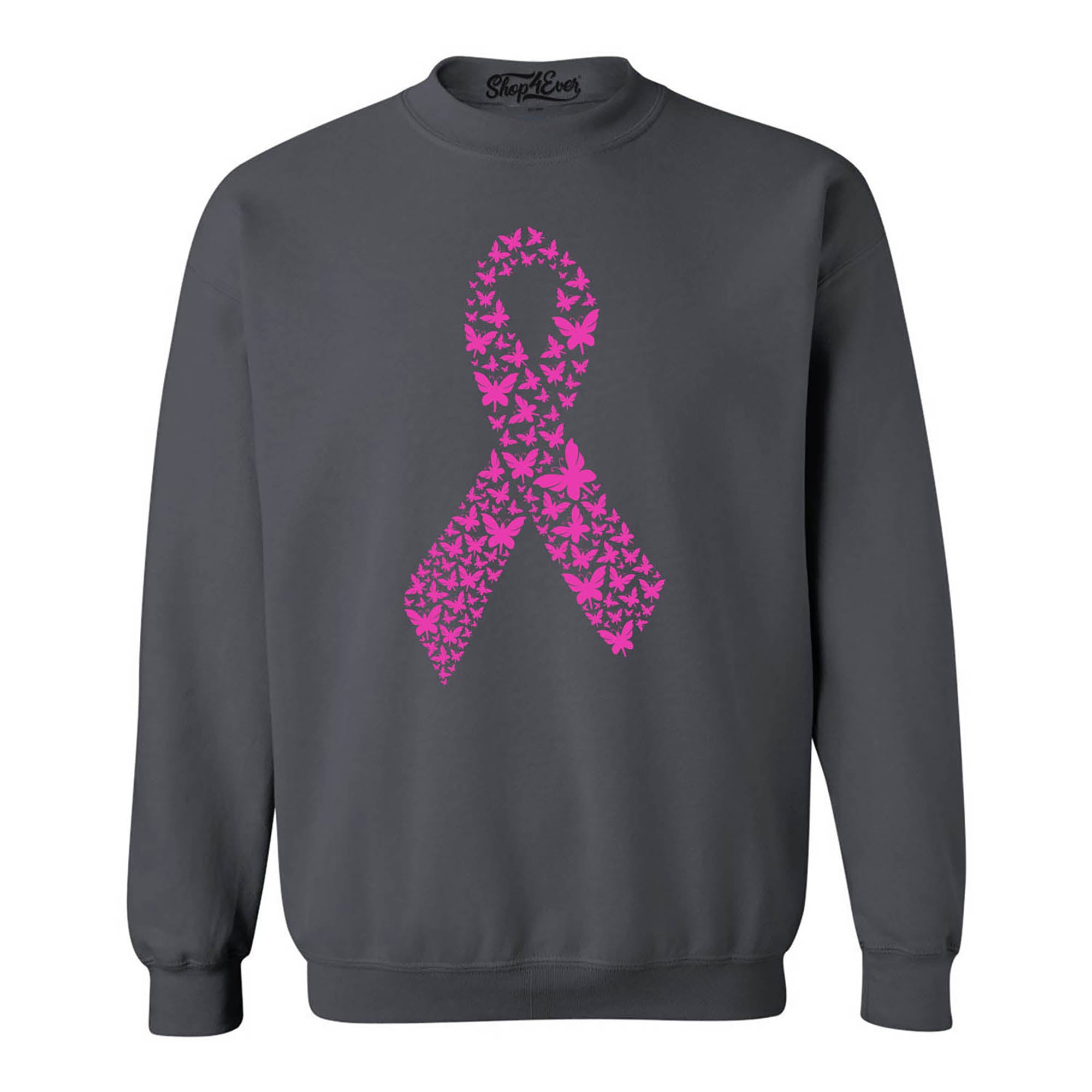 Pink Butterfly Ribbon Breast Cancer Awareness Crewneck Sweatshirts