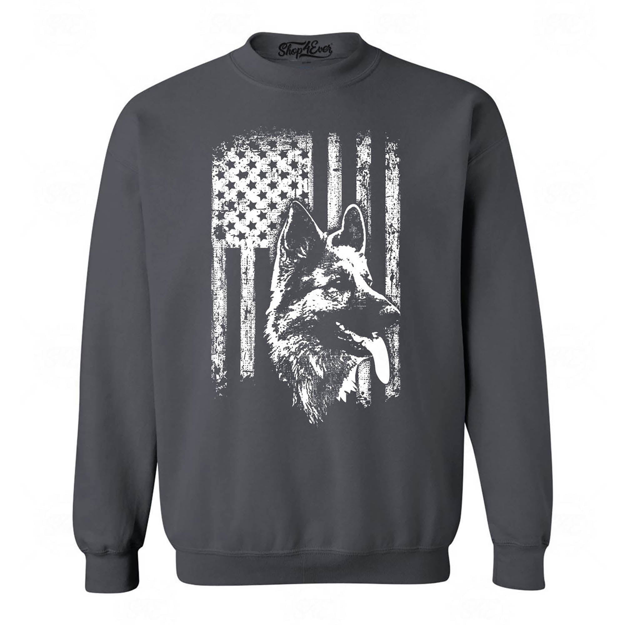 German Shepherd American Flag Crewneck Sweatshirts