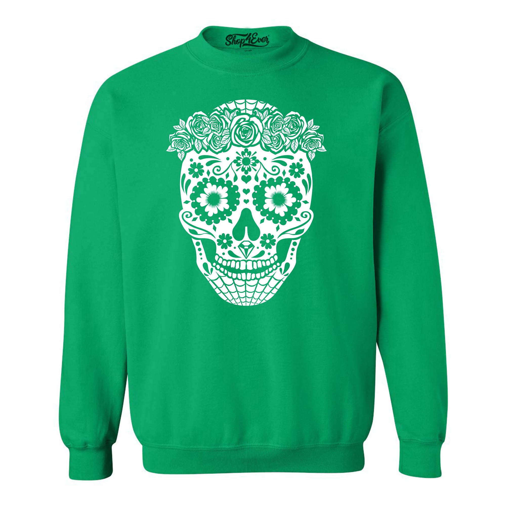 Floral Day of the Dead Girl Skull Crewneck Sweatshirts