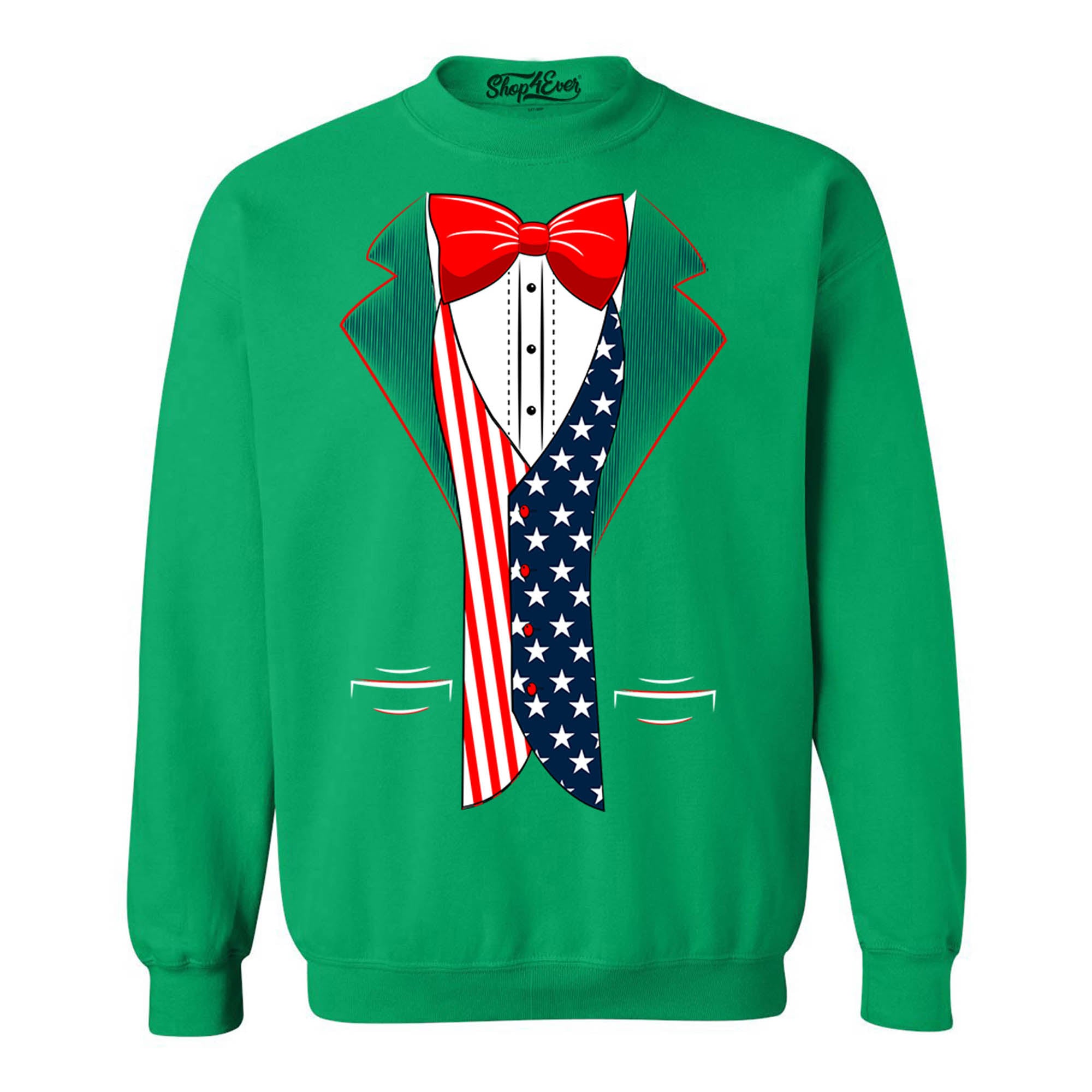 4th of July USA Tuxedo American Flag Crewneck Sweatshirts