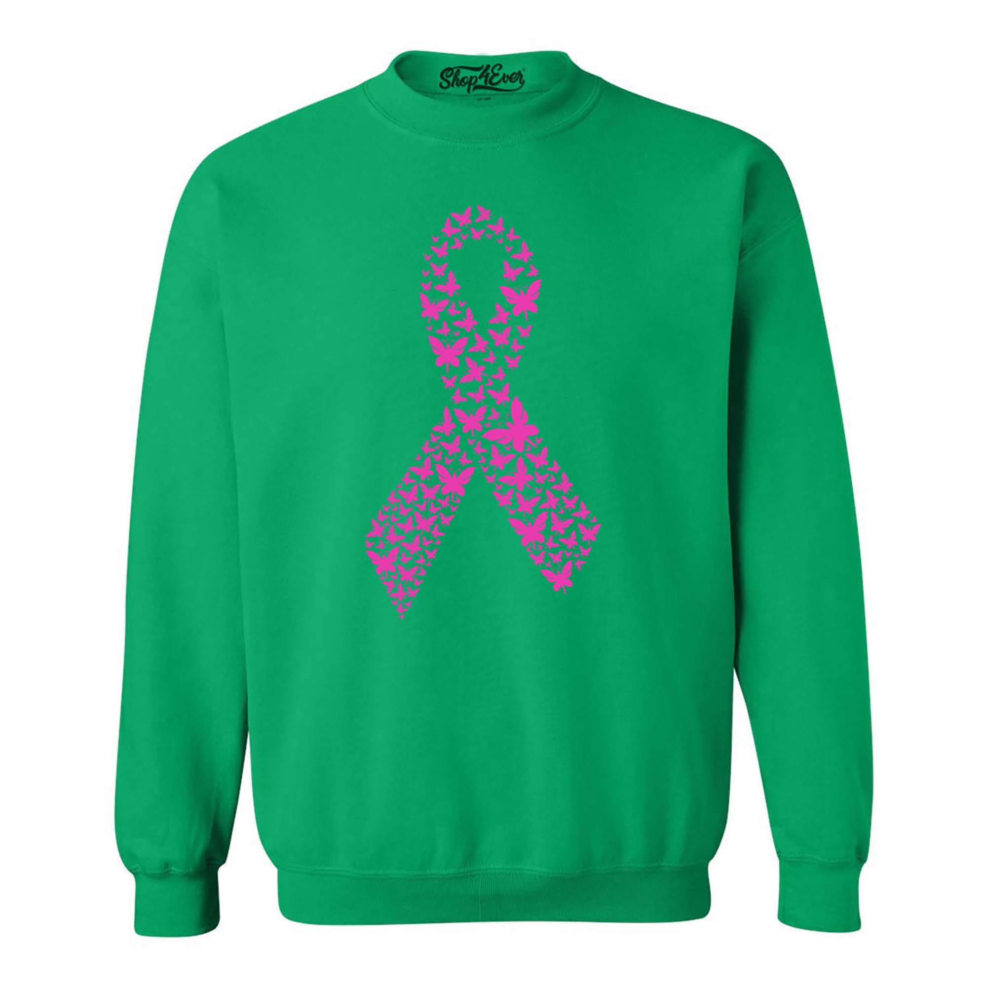 Pink Butterfly Ribbon Breast Cancer Awareness Crewneck Sweatshirts