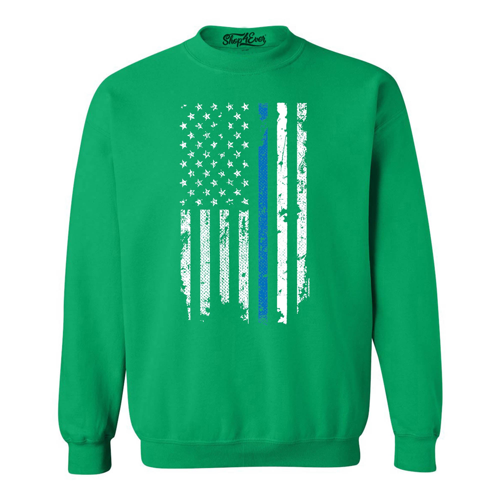 Police Officer American Flag Blue Line USA Law Enforcement Crewneck Sweatshirts
