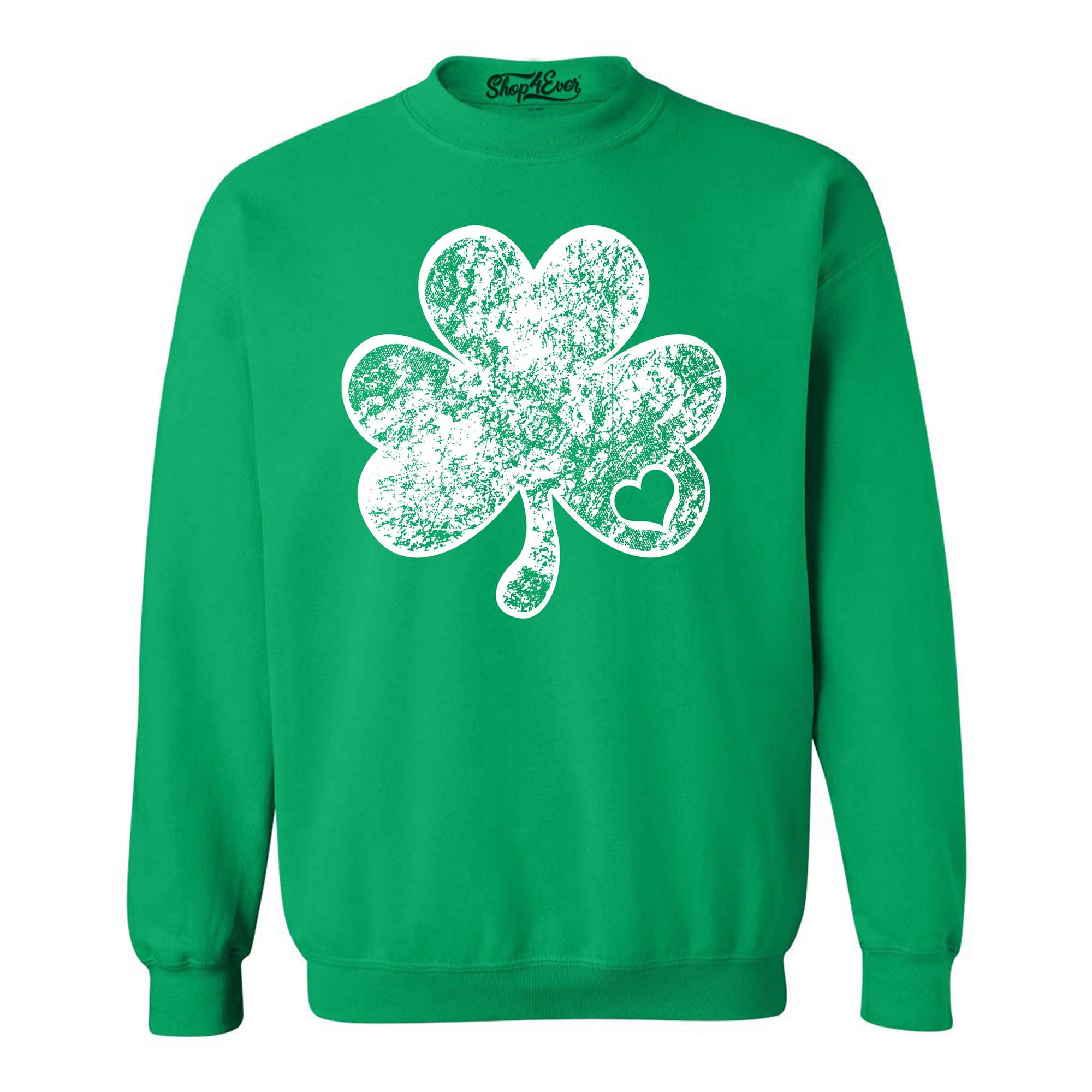 Distressed Irish Shamrock with Heart St. Patrick's Day Crewneck Sweatshirts