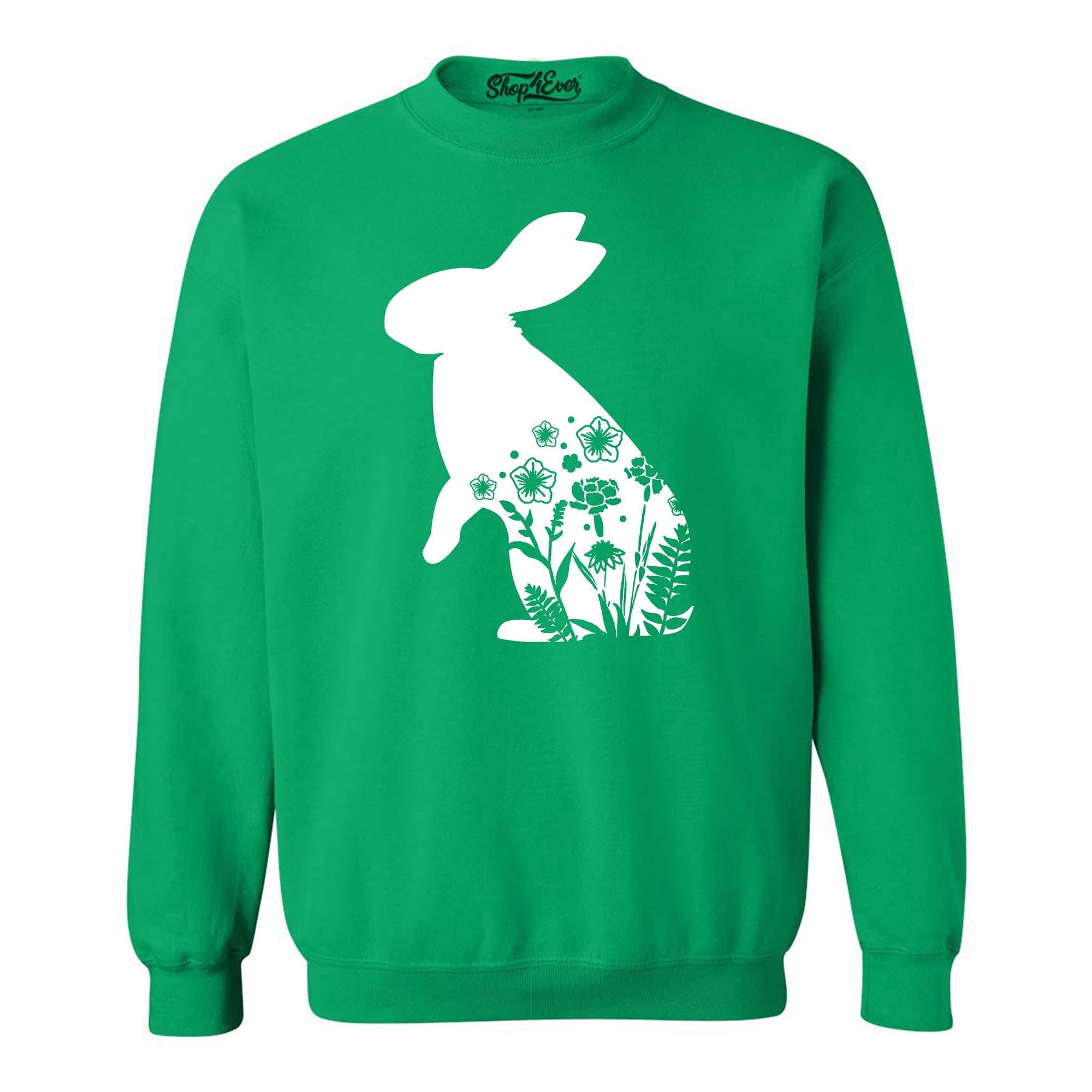 Floral Easter Bunny Rabbit with Spring Flowers Crewneck Sweatshirts